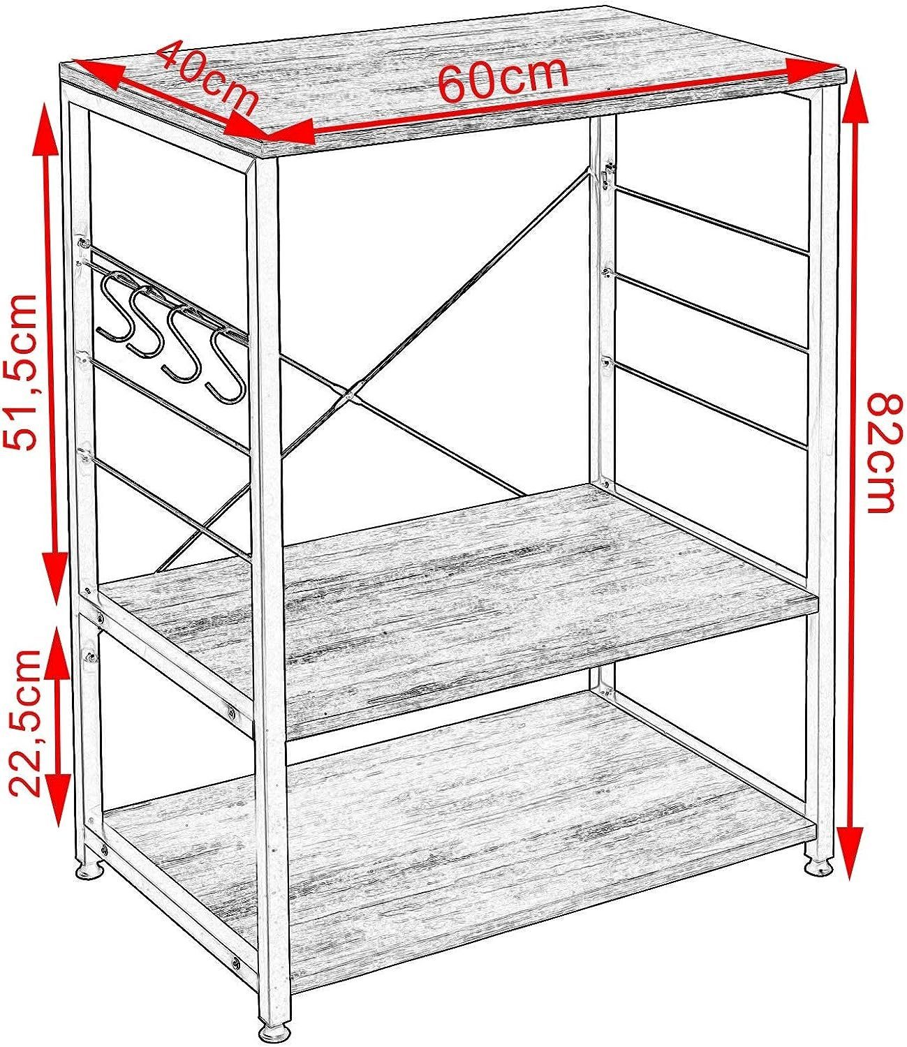 Woltu Standregal, 1-tlg., Standregal aus Küche Schwarz mit für Holz Ablagen & 3 Metall