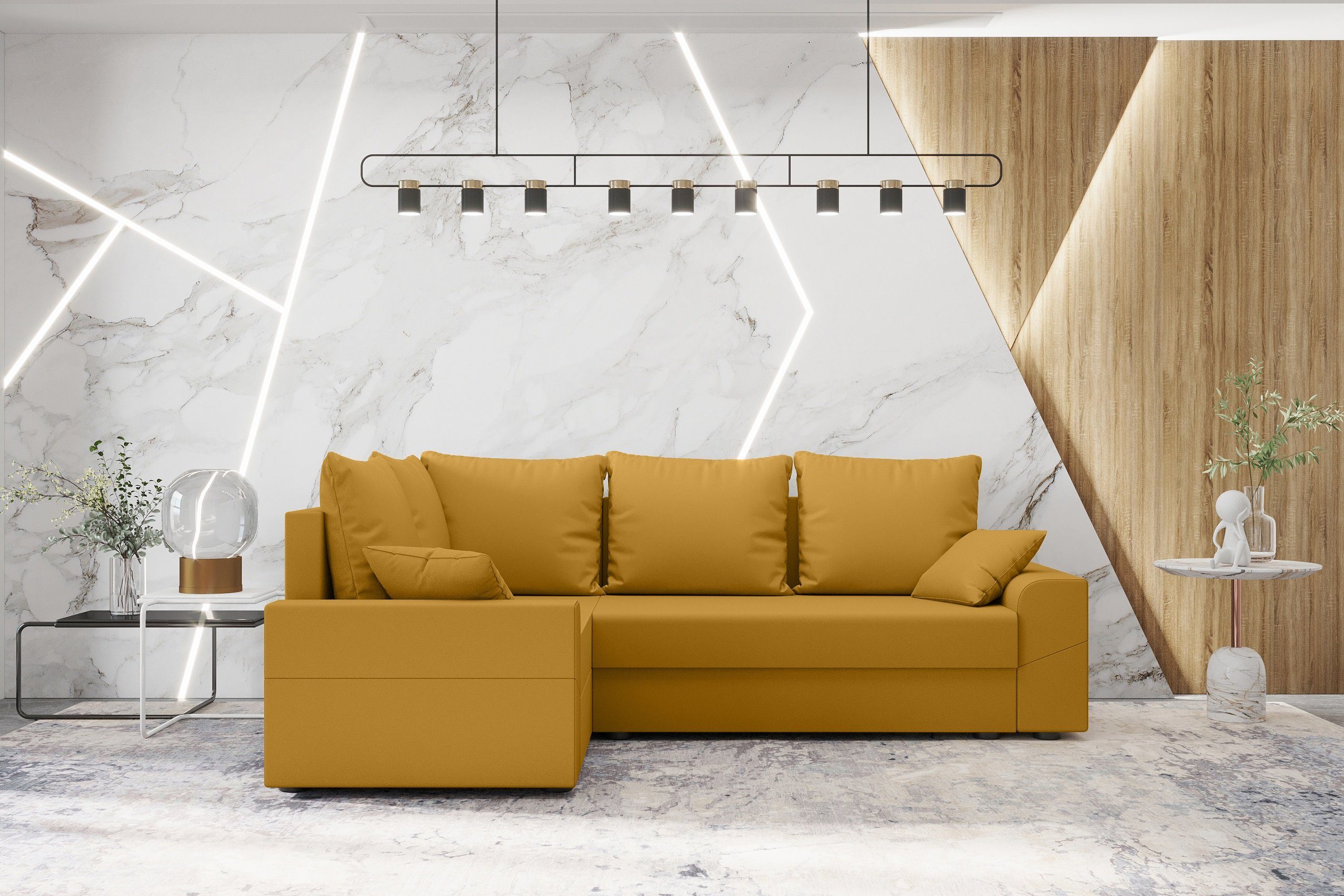 Design mit Bettkasten, Sitzkomfort, Eckcouch, Ecksofa Sofa, Montero, mit Bettfunktion, L-Form, Modern Stylefy