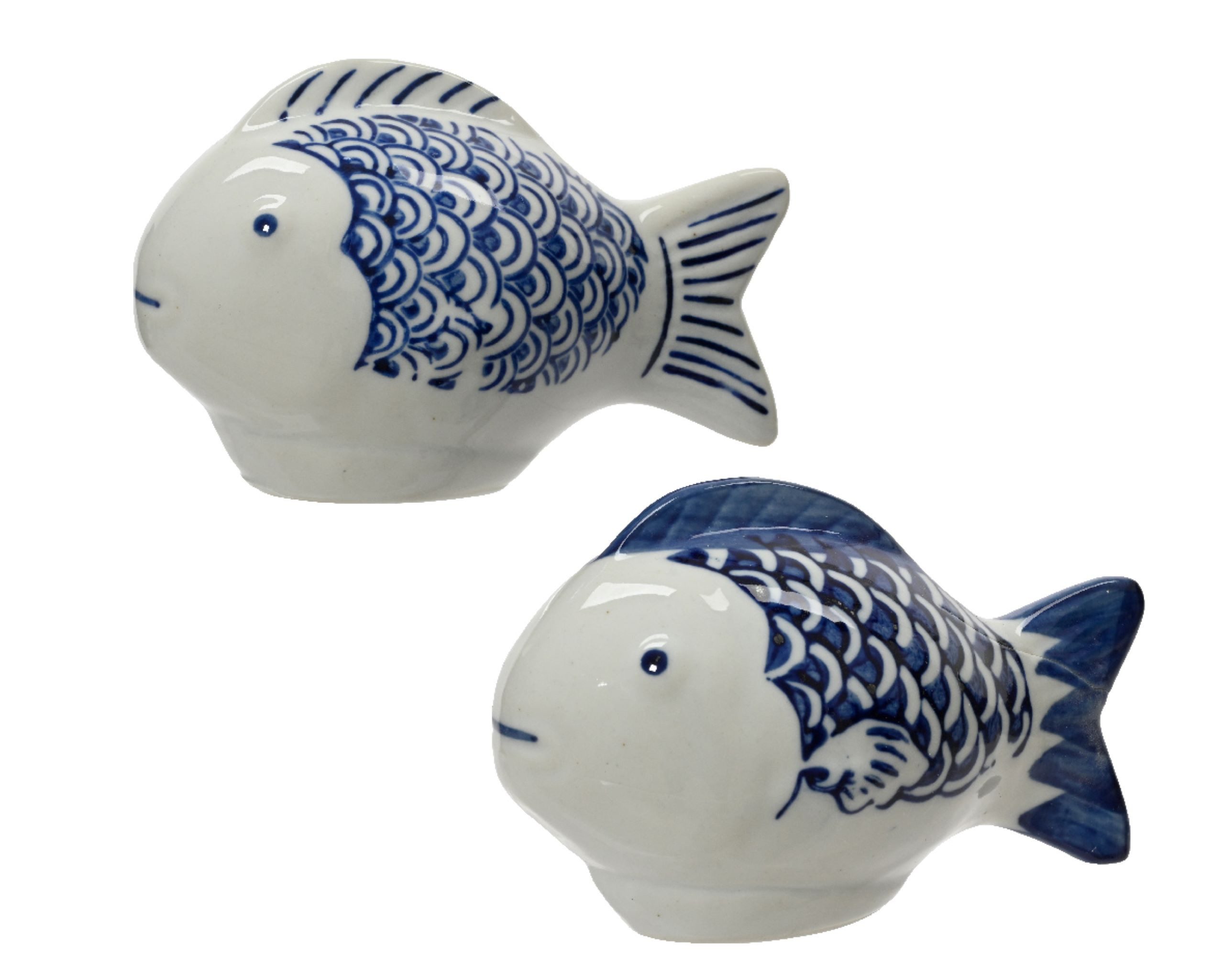 Decoris season decorations Dekofigur, Fisch Deko Maritim 9x6cm Porzellan 1 Stück sortiert Weiß / Blau