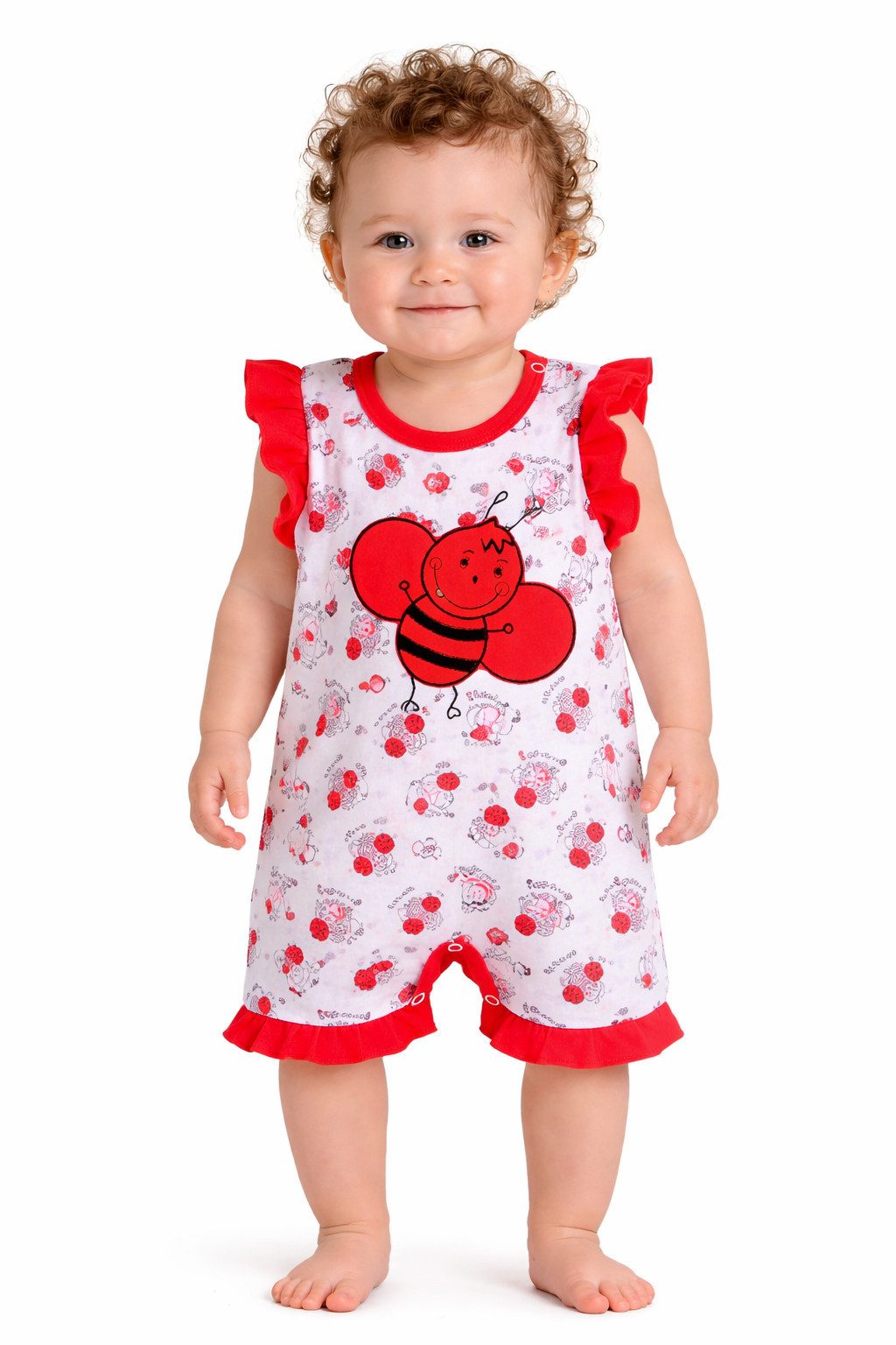 La Bortini Spieler Baby Romper kurzer Strampler in weiß rot Einteiler aus Baumwolle, 62 68