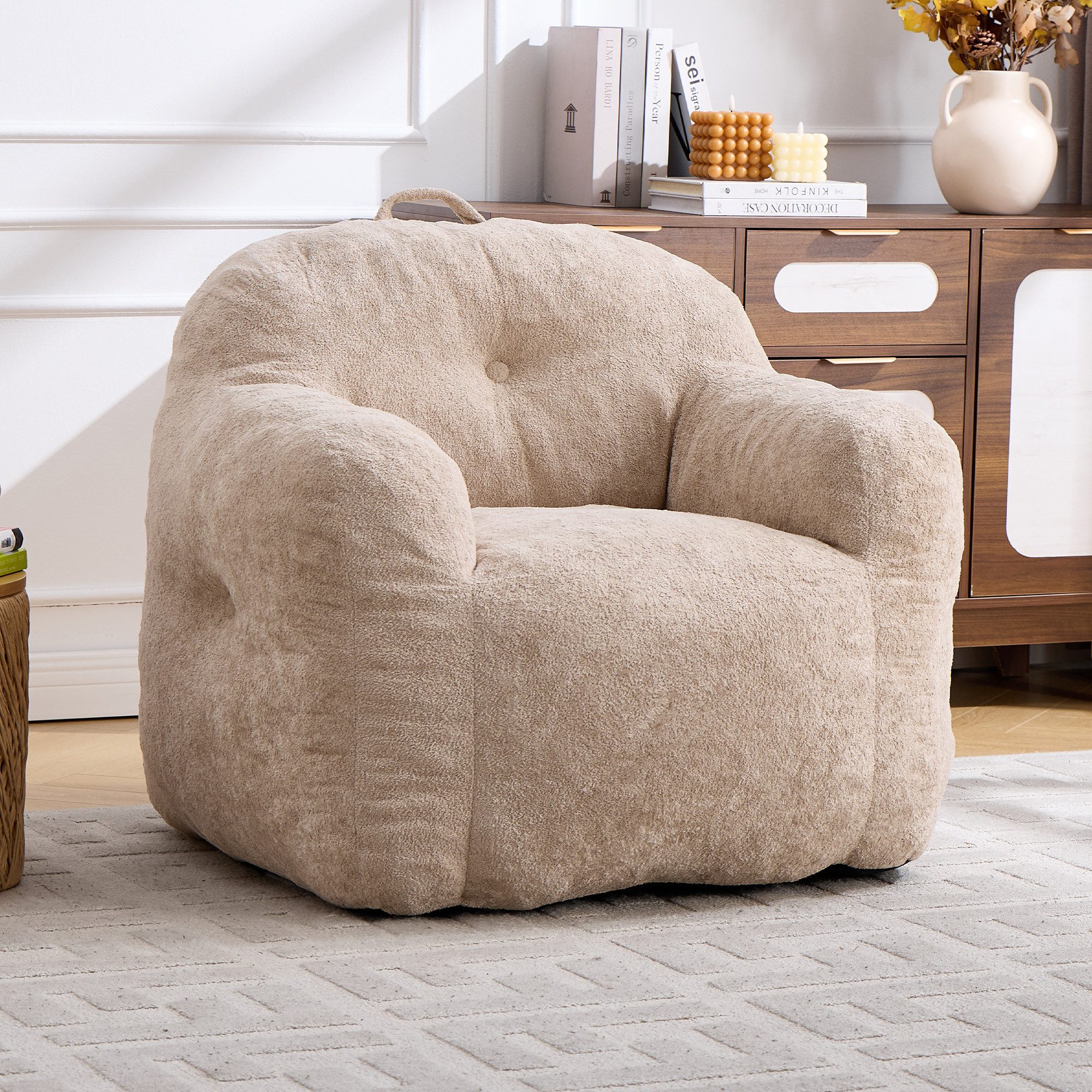 Leawin Sofa Sofas Wohnzimmer Loungesessel aus Chenille-Kunstfell weich, Bean Bag Sessel mit Schaumstoffflocken und ohne Montage