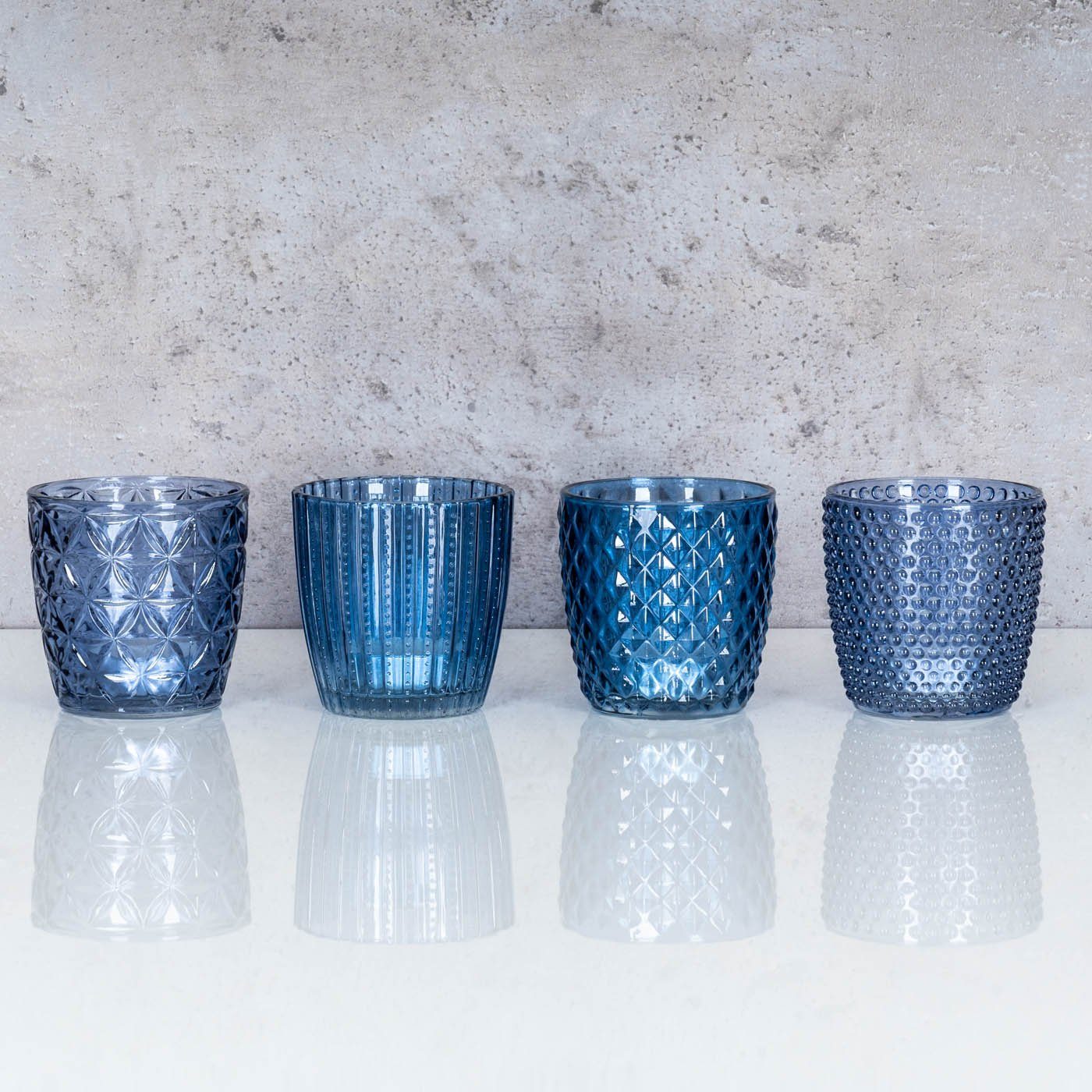 Glas Teelichthalter Blau Levandeo® Tischdeko Windlicht Kerzen Set H7,5cm Teelichthalter, 4er