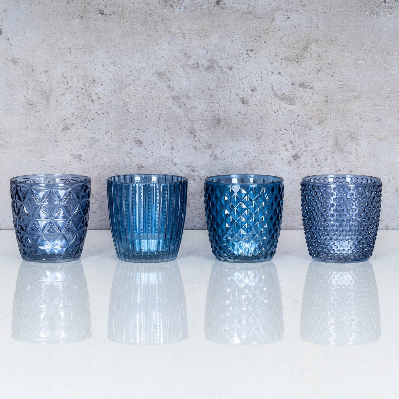 Levandeo® Teelichthalter, 4er Set Windlicht H7,5cm Glas Blau Teelichthalter Tischdeko Kerzen