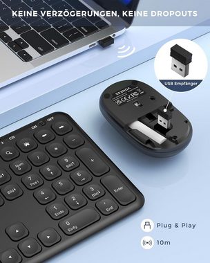 Seenda Kabellose Ultradünne Funk Tastatur- und Maus-Set, mit USB Emfänger für Computer/SmartTV/Zuhause/Büro/Reise QWERTZ Layout