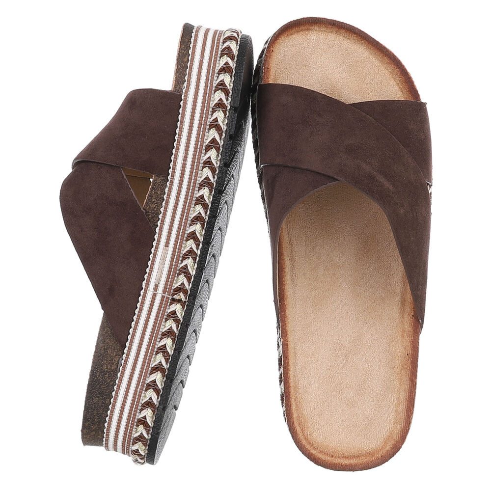 Ital-Design Damen Plateau-Pantolette mit Kreuzbanddesign Plateausandaletten (91895579) Flach Pantoletten in Braun