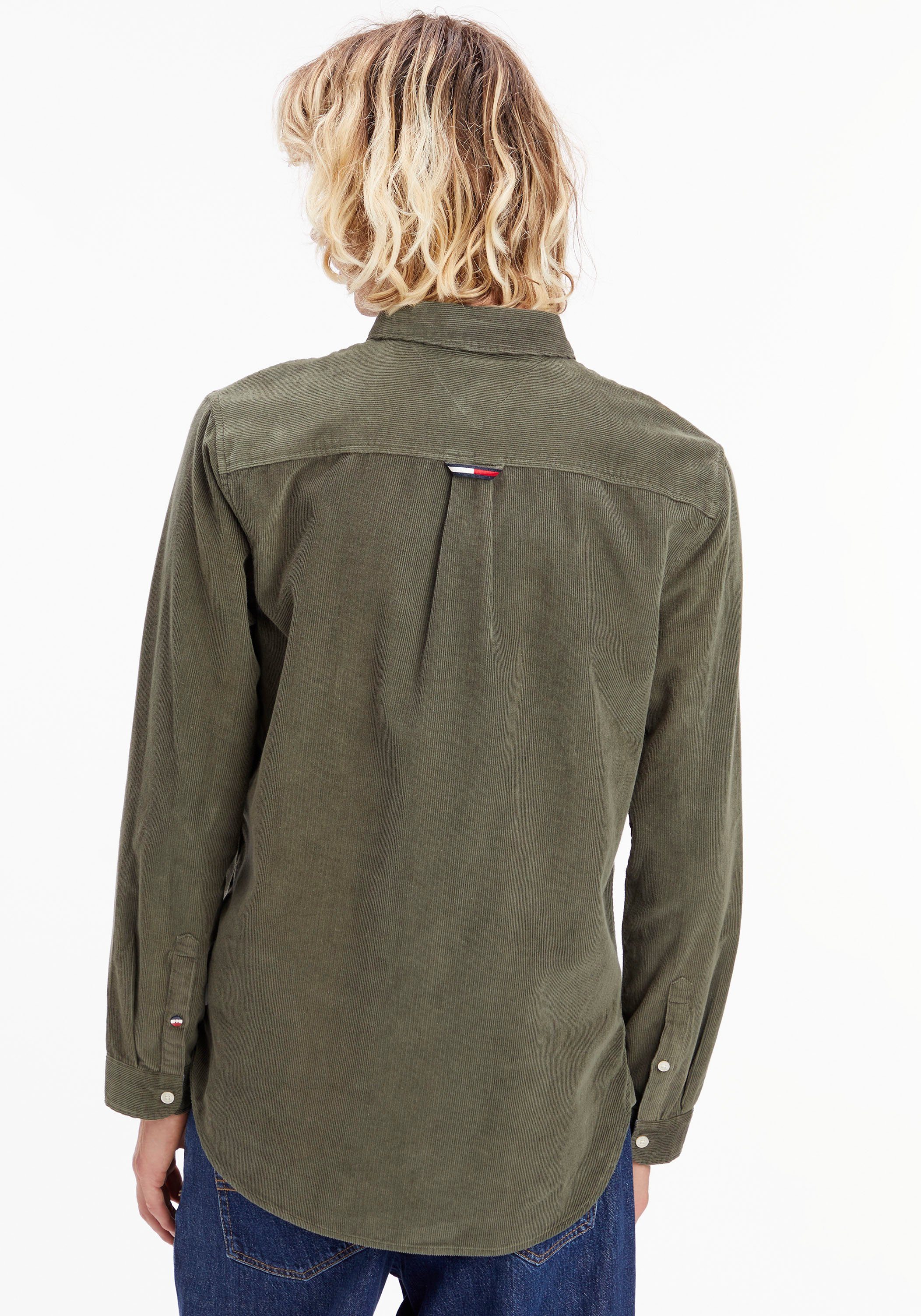 Tommy Jeans Langarmhemd TJM SEASONAL Logostickereien SHIRT CORD mit Green Avalon