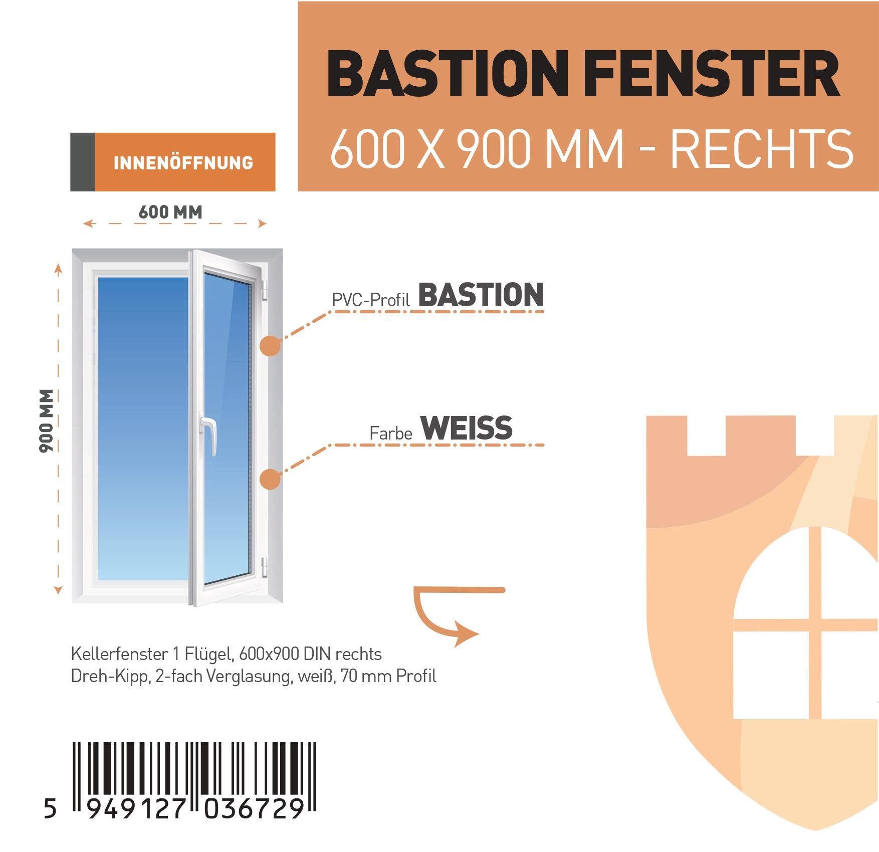 SN DECO GROUP Kellerfenster 1 Flügel Dreh-Kipp 2-fach Verglasung weiß 70 mm Profil, (Set), RC2 Sicherheitsbeschlag, Hochwertiges 5-Kammer-Profil