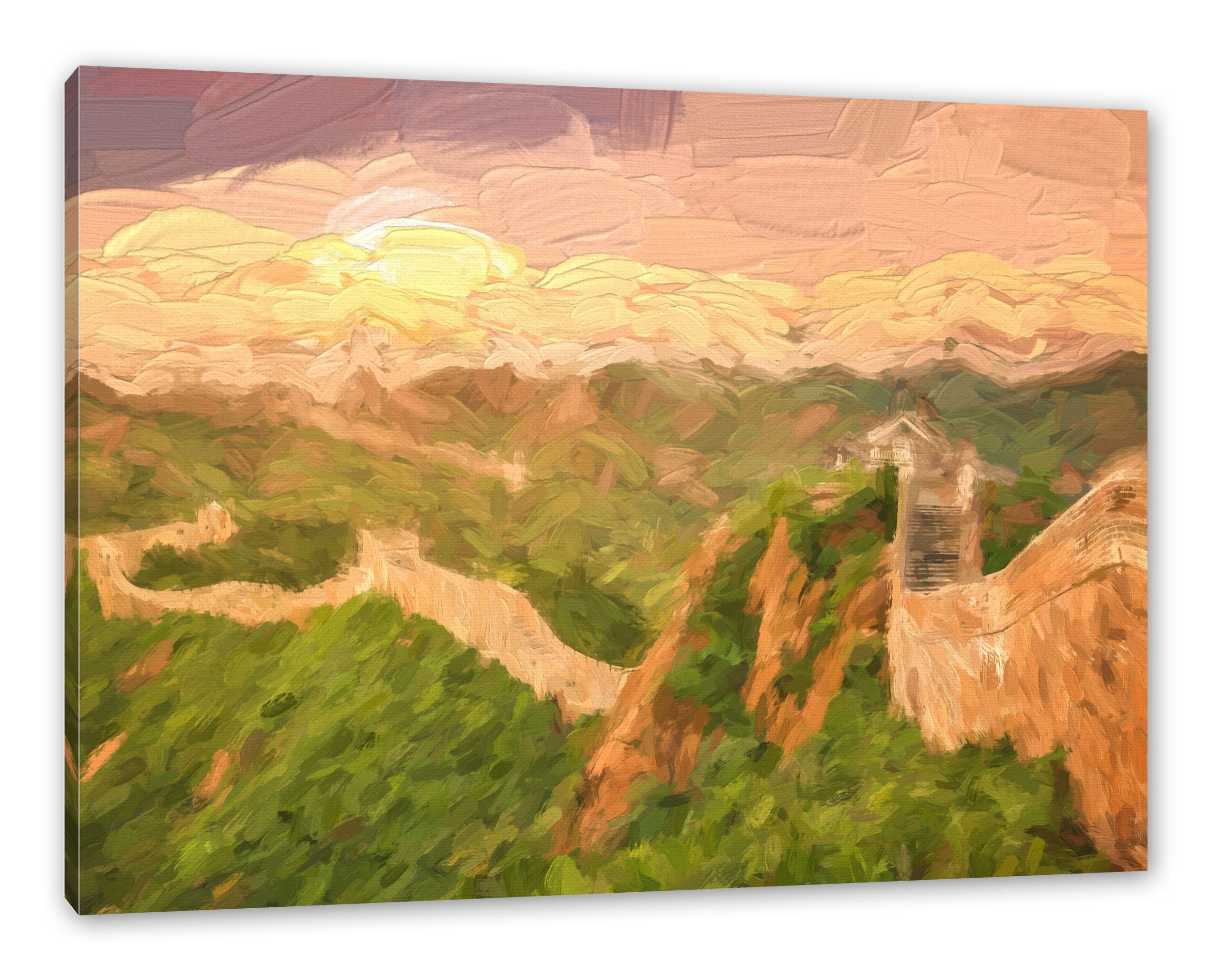 Pixxprint Leinwandbild Chinesische Mauer Kunst, Chinesische Mauer Kunst (1 St), Leinwandbild fertig bespannt, inkl. Zackenaufhänger
