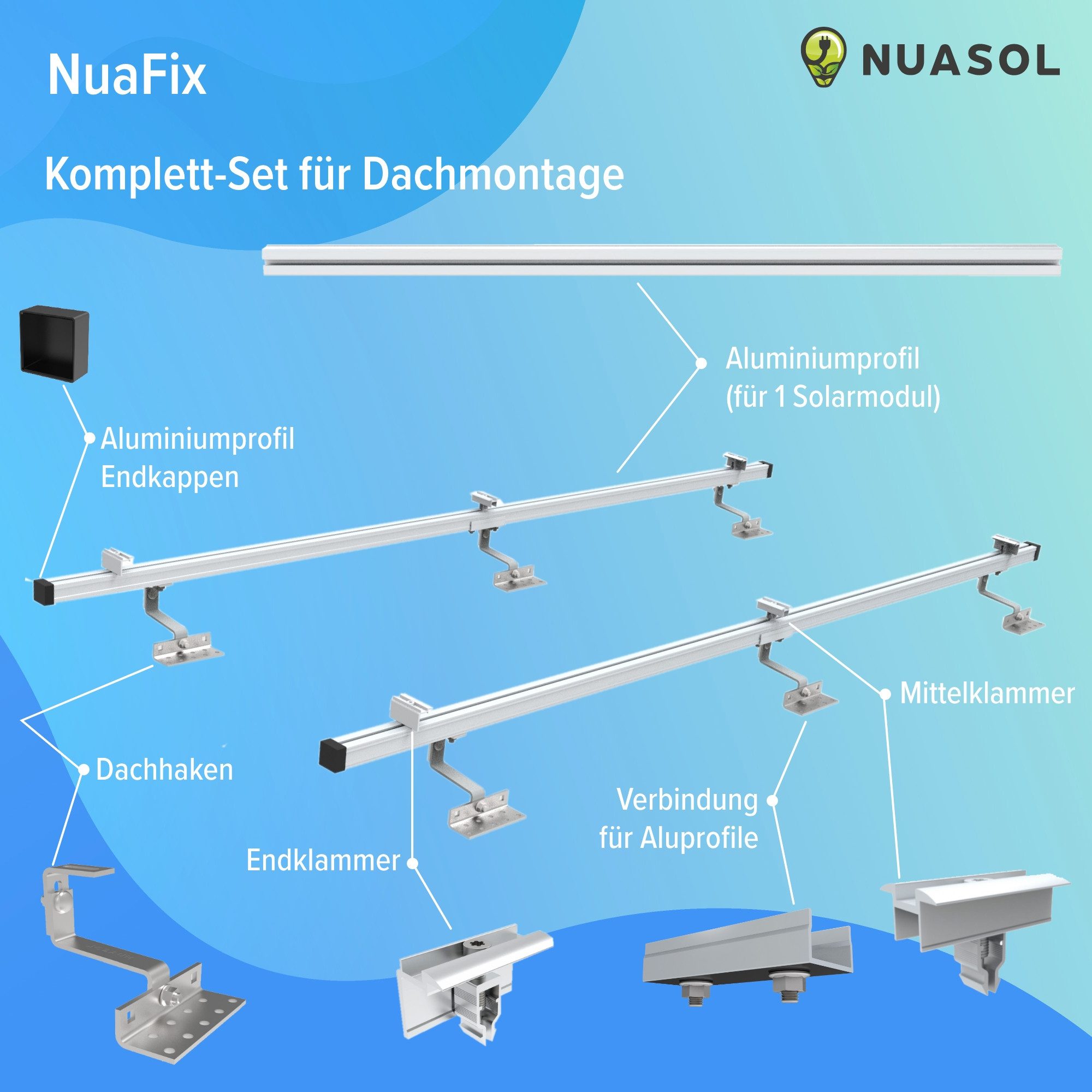 NuaSol Solarmodul-Halterung Dach Ziegeldach Photovoltaik Befestigung Set 2er, (für 2 Solarmodule, 2er)