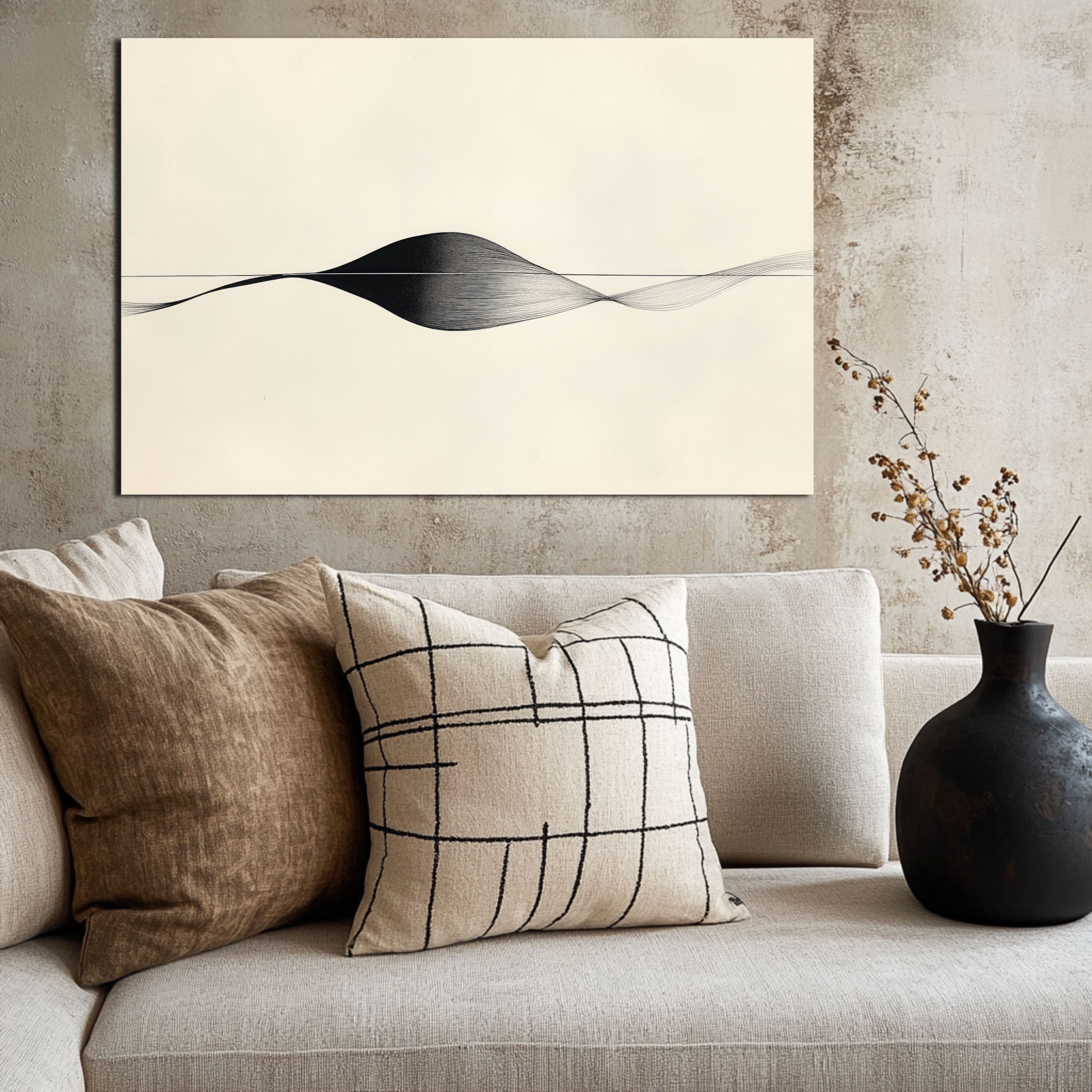 DARO Design Leinwandbild Modern Abstrakt Wandbilder XXL Wandbild Wand Deko Leinwand Bilder, (Boho Linien - Bild groß Wohnzimmer Schlafzimmer Küche Esszimmer Einteilig Querformat Fotodruck Leinwände Wanddeko Abstrakte Kunst Boho), 30x20cm