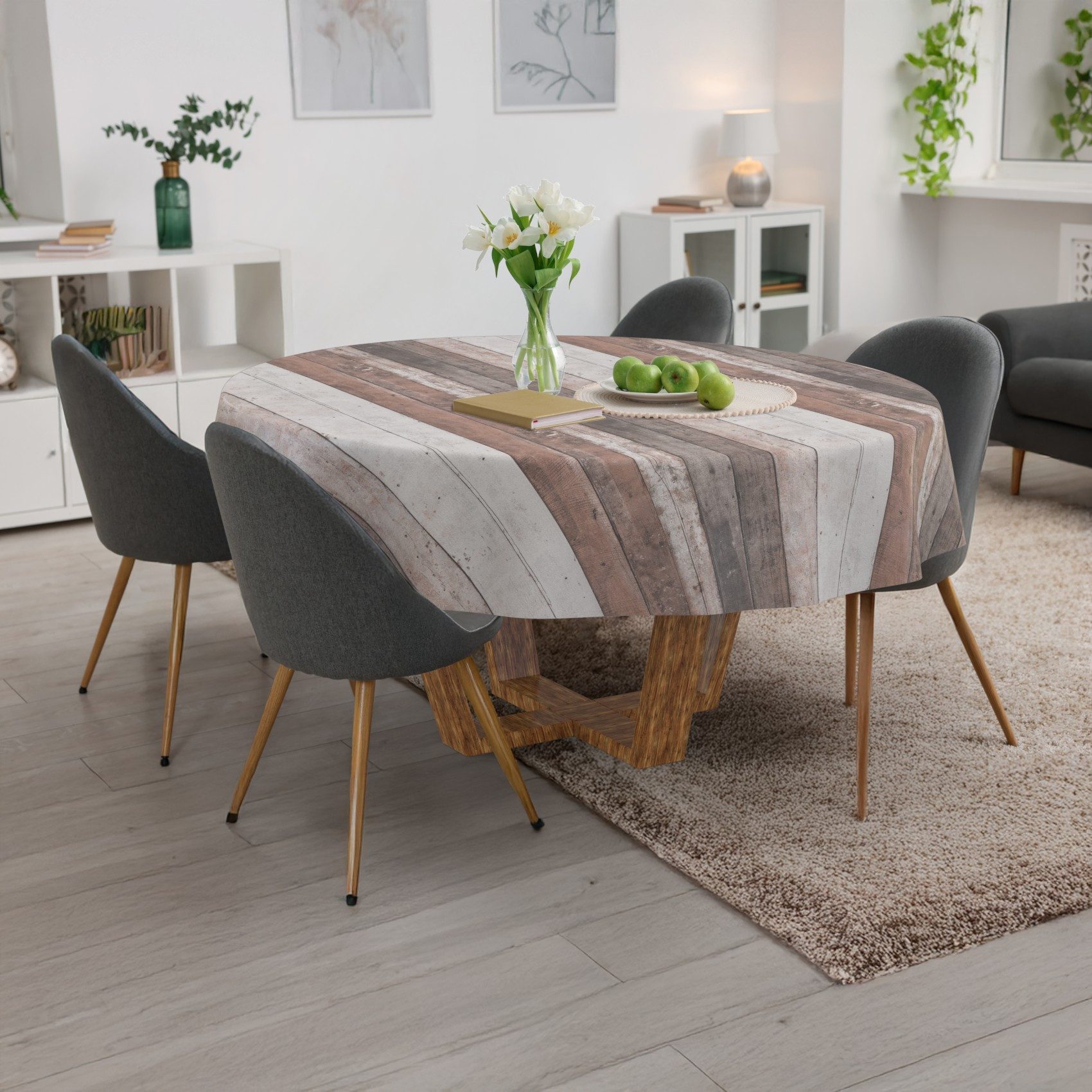ANRO Tischdecke Wachstuch 3.0 abwischbar Rustikal Holz Tischwäsche (Einzelstück 1-tlg), wasserabweisend PU-Beschichtet Vintage Natur Rund 100cm