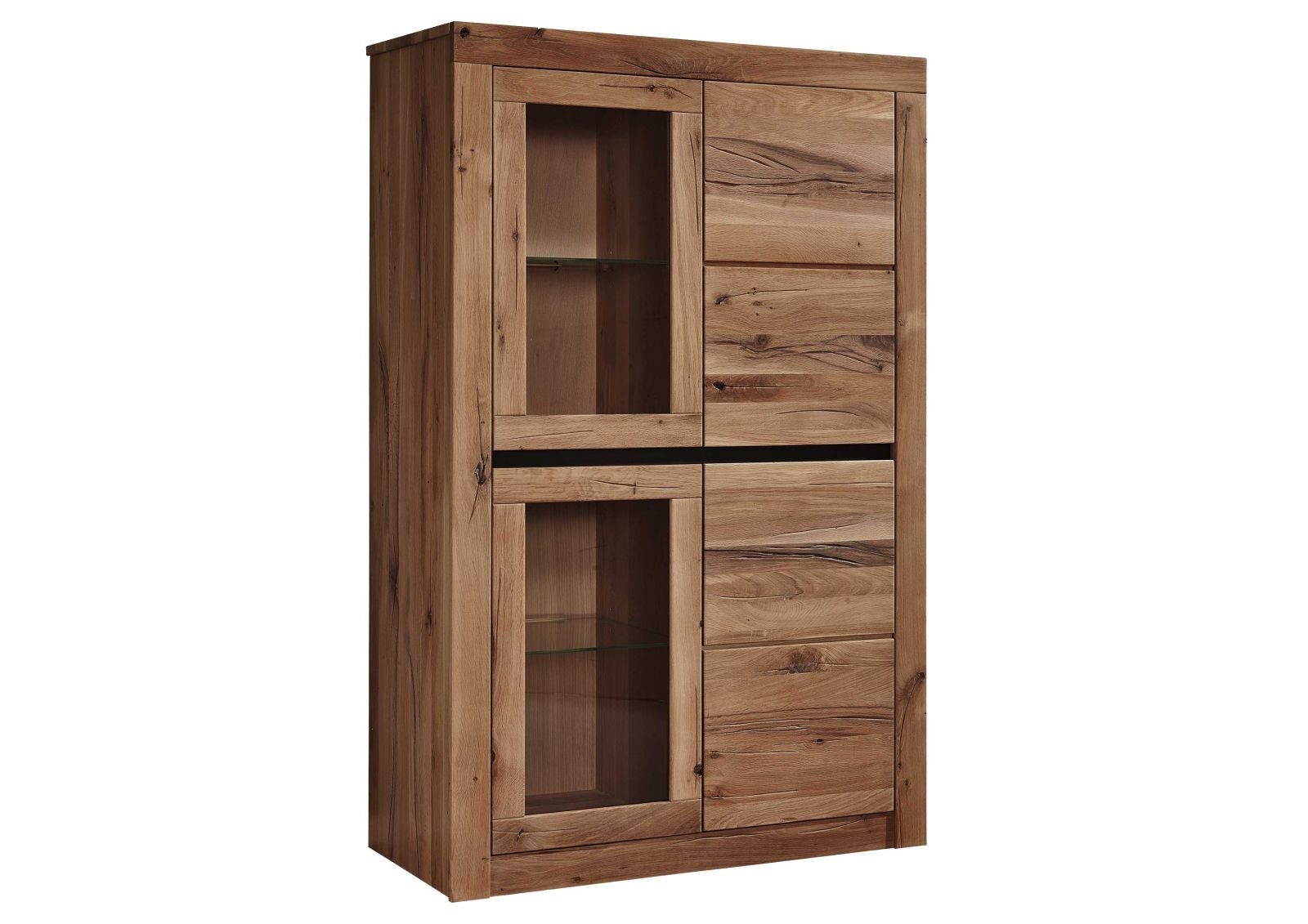 Massivmoebel24 Standvitrine #302 (Vitrine Wild-/Zerreiche 95x42x150 Tabacco brown geölt MONTREUX #302)