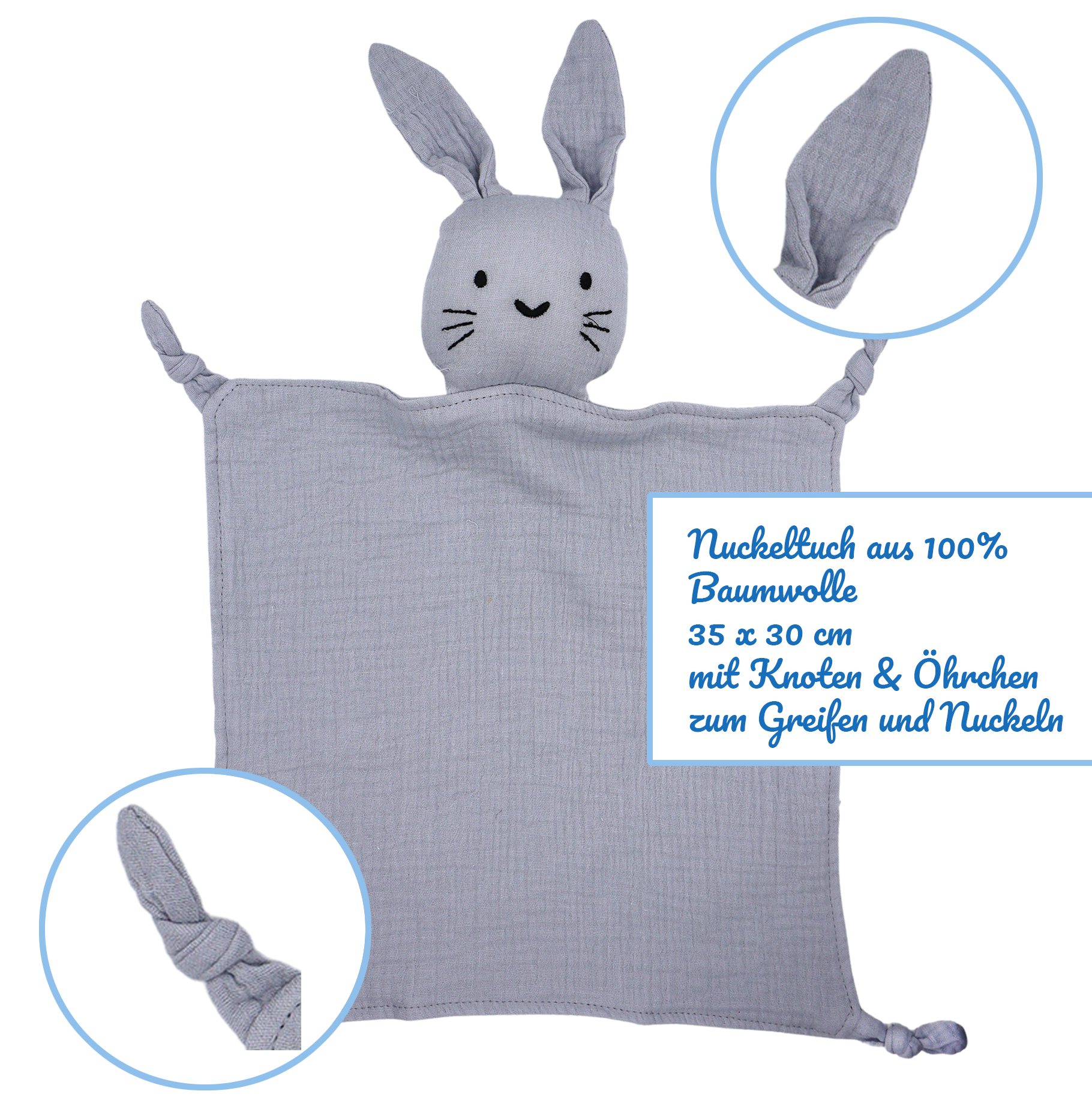 Angel's Baby Schmusetuch Schnuffeltuch, Baumwolle Schlafhilfe mit aus 1 blau Schmusetuch) (1-tlg., kuschelweicher Hasenmotiv