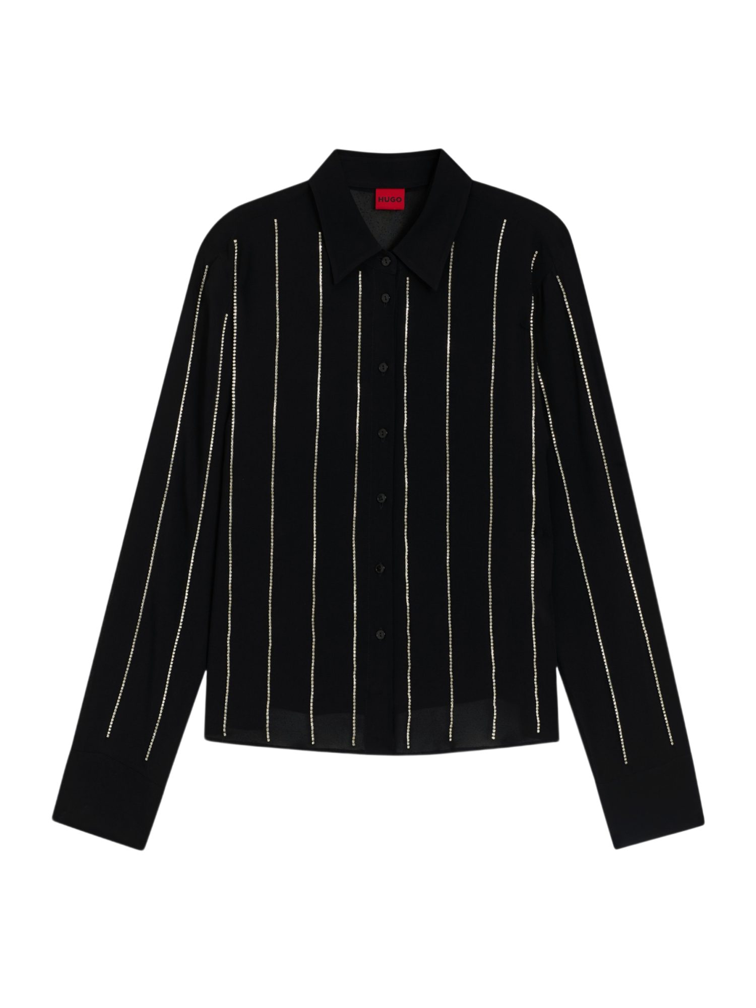 HUGO Blusenshirt HUGO Women RED schwarz,Business,Viskose,Gestreift,Hemdblusenkragen,Lang,Regular Fit