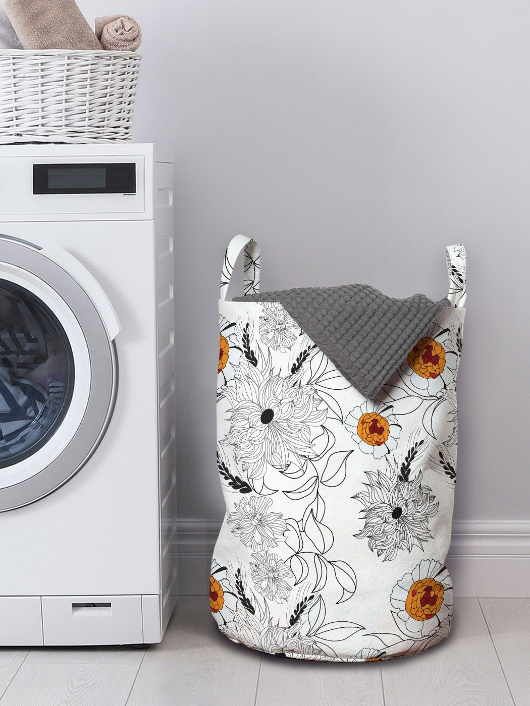 Abakuhaus Wäschesäckchen Wäschekorb mit für Kordelzugverschluss Wachstum Waschsalons, Griffen Blütenblätter Blumen