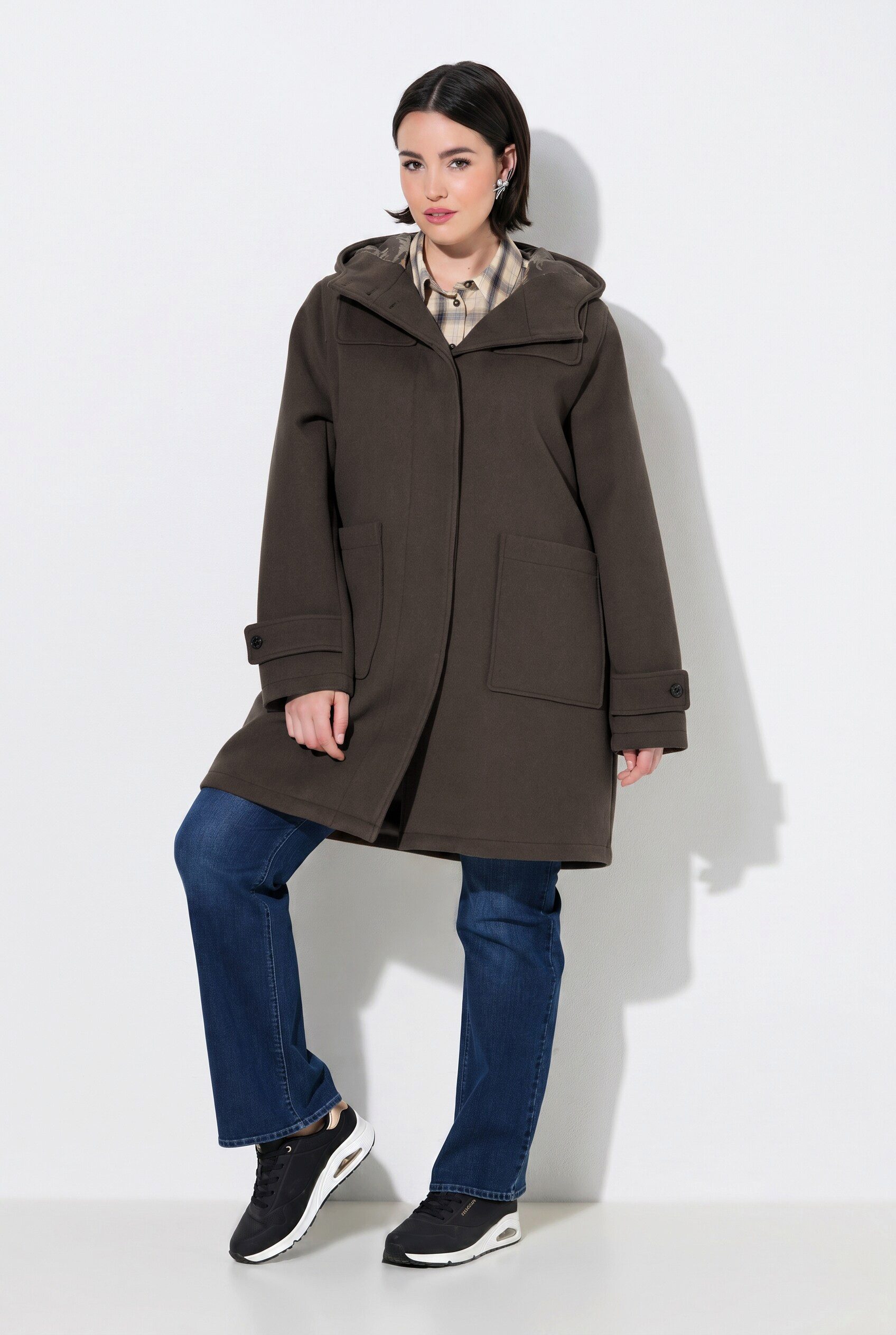 Ulla Popken Dufflecoat Dufflecoat A-Linie Kapuze große Taschen