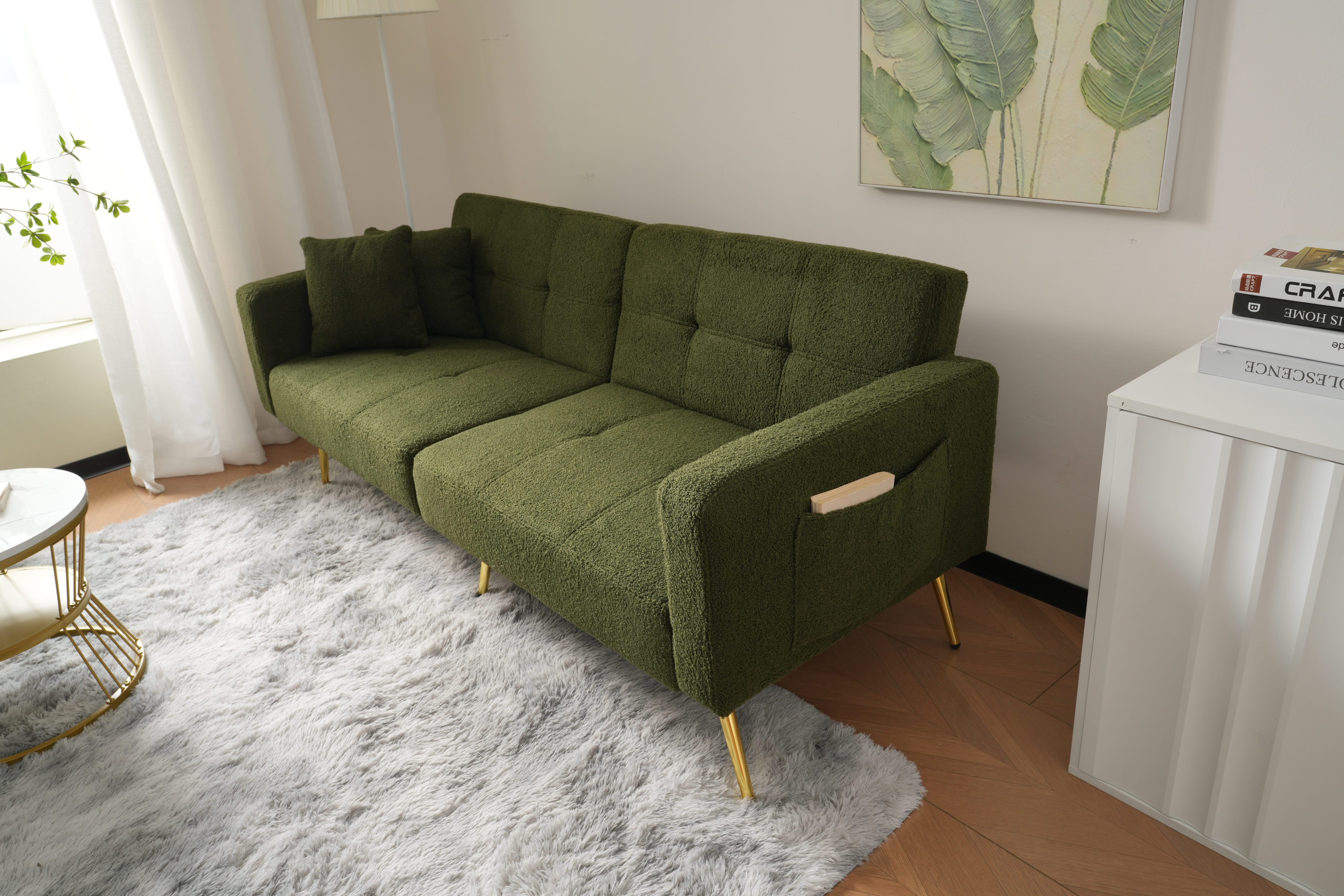 BlingBin Schlafsofa Big-Sofa Loungesofa Länge 175CM, 1 Teile, Schlafsofa mit Sherpa-Stoff und Schwammfüllung