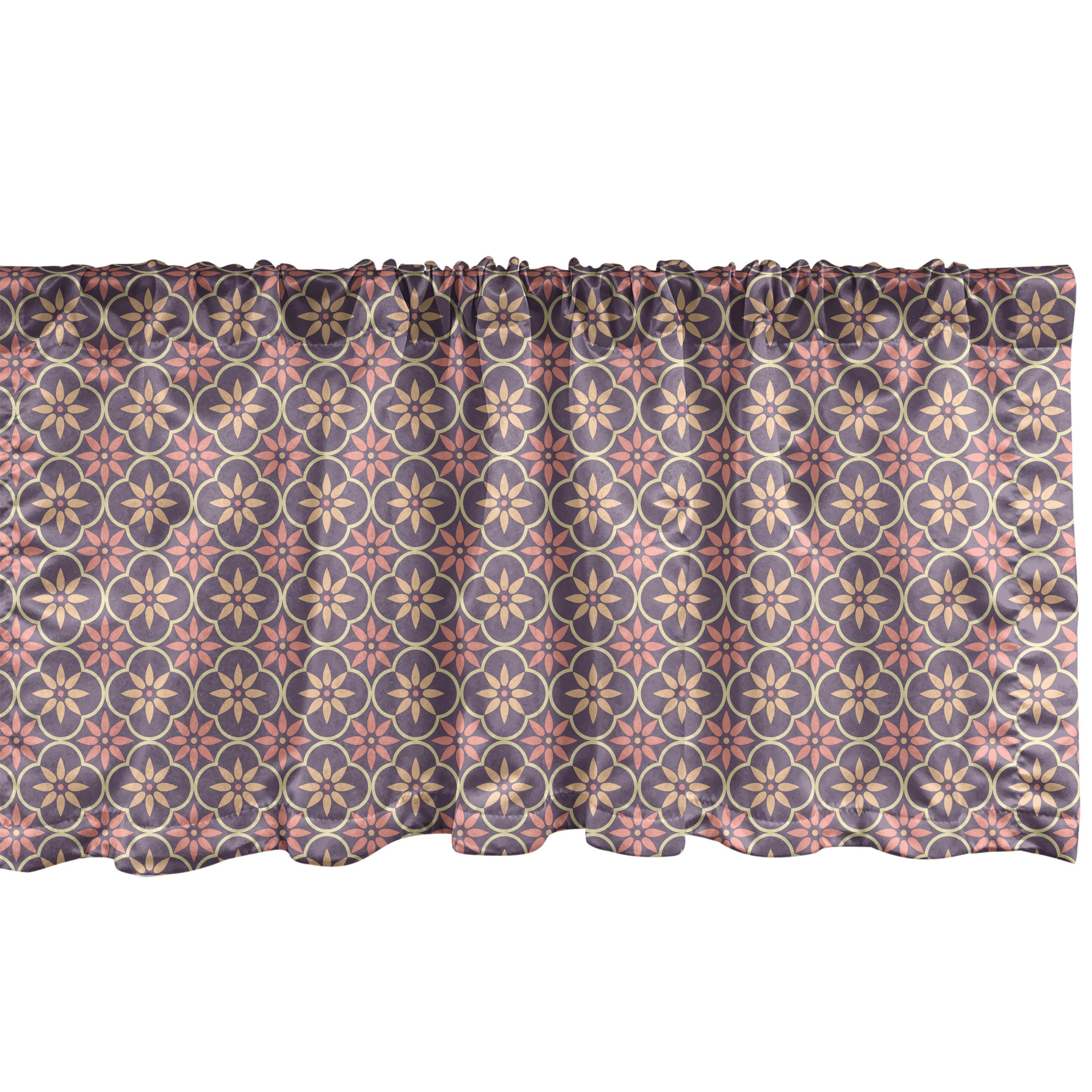 Scheibengardine Vorhang Volant für Küche Schlafzimmer Dekor mit Stangentasche, Abakuhaus, Microfaser, Geometrisch Floral Osten Motive