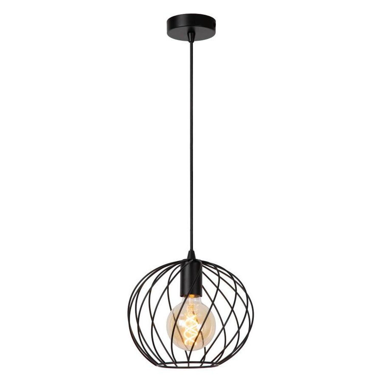 Licht-Erlebnisse Pendelleuchte LORIN, ohne Leuchtmittel, Metall E27 rund D: 25 cm H: max. 150 cm Frame Schirm Schwarz Modern