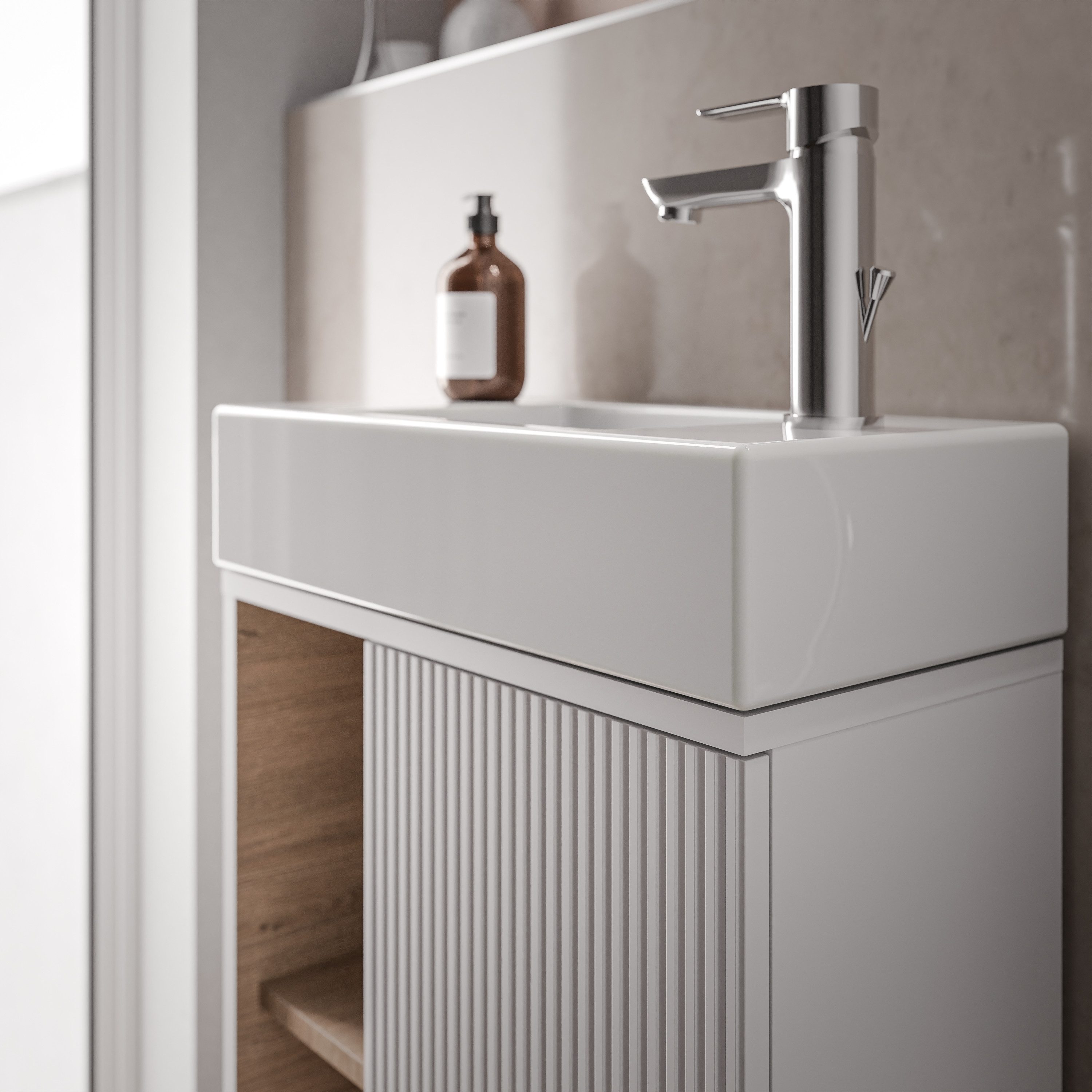 Bernstein Badmöbel-Set BELDIVO, (mit Waschbecken DURAVIT, Waschtischunterschrank 50 cm mit Waschbecken), Türanschlag rechts - Farbe wählbar - matt