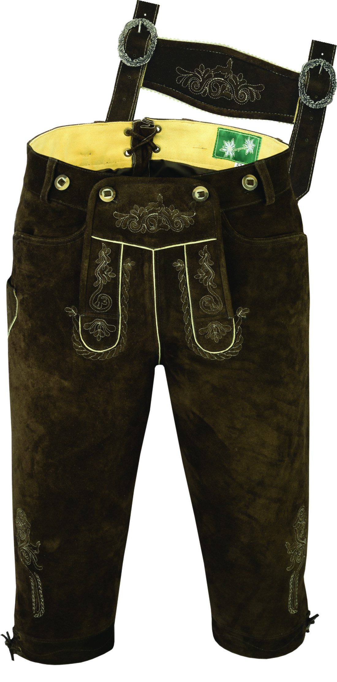 Fuente Leather Wears Trachtenlederhose Trachtenlederhose für Herren, Kniebund, Braun, mit Trägern