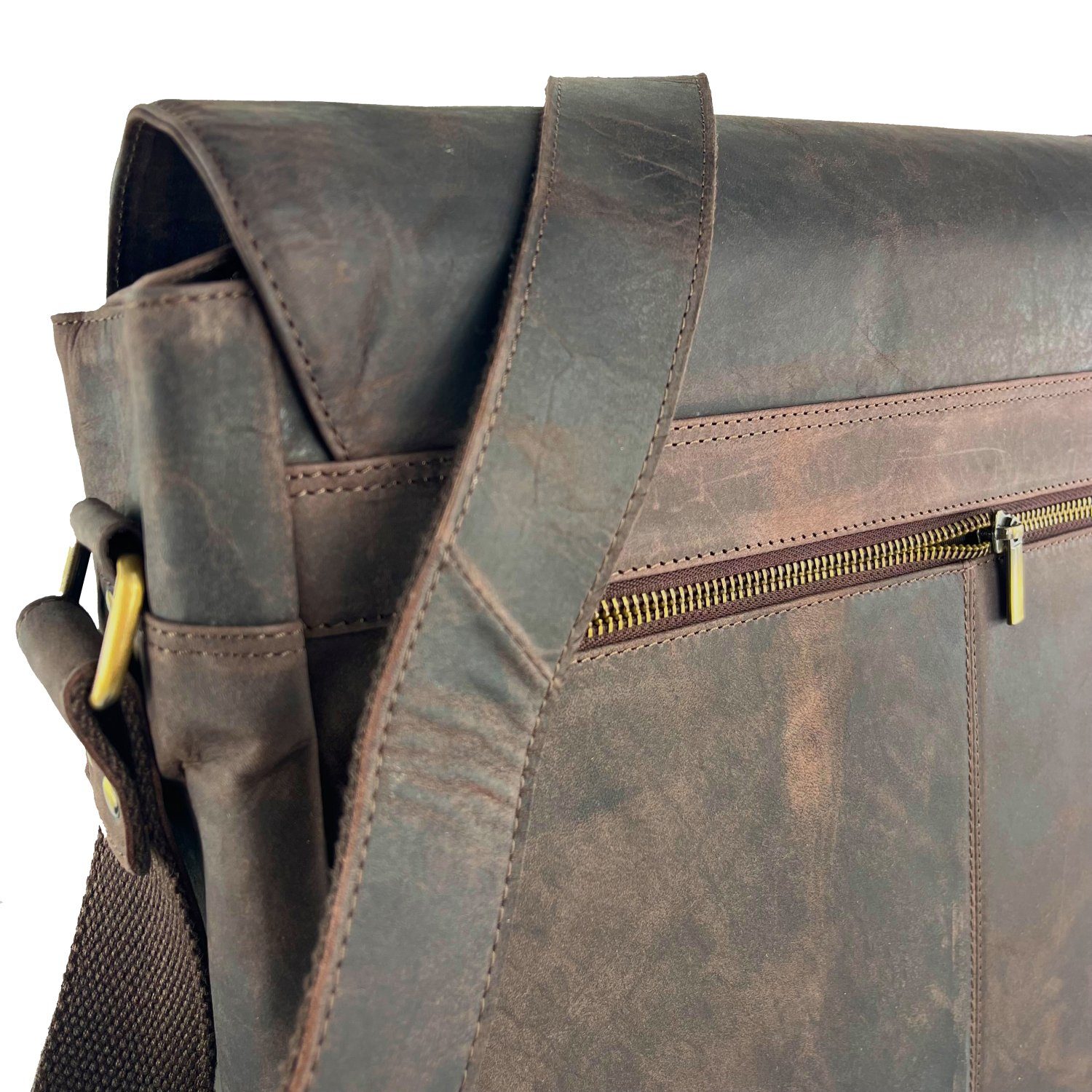Buffalo Hill Aktentasche >2474< elegante Laptoptasche aus reinem Büffelleder, Organizer, Herren Umhängetasche in braun