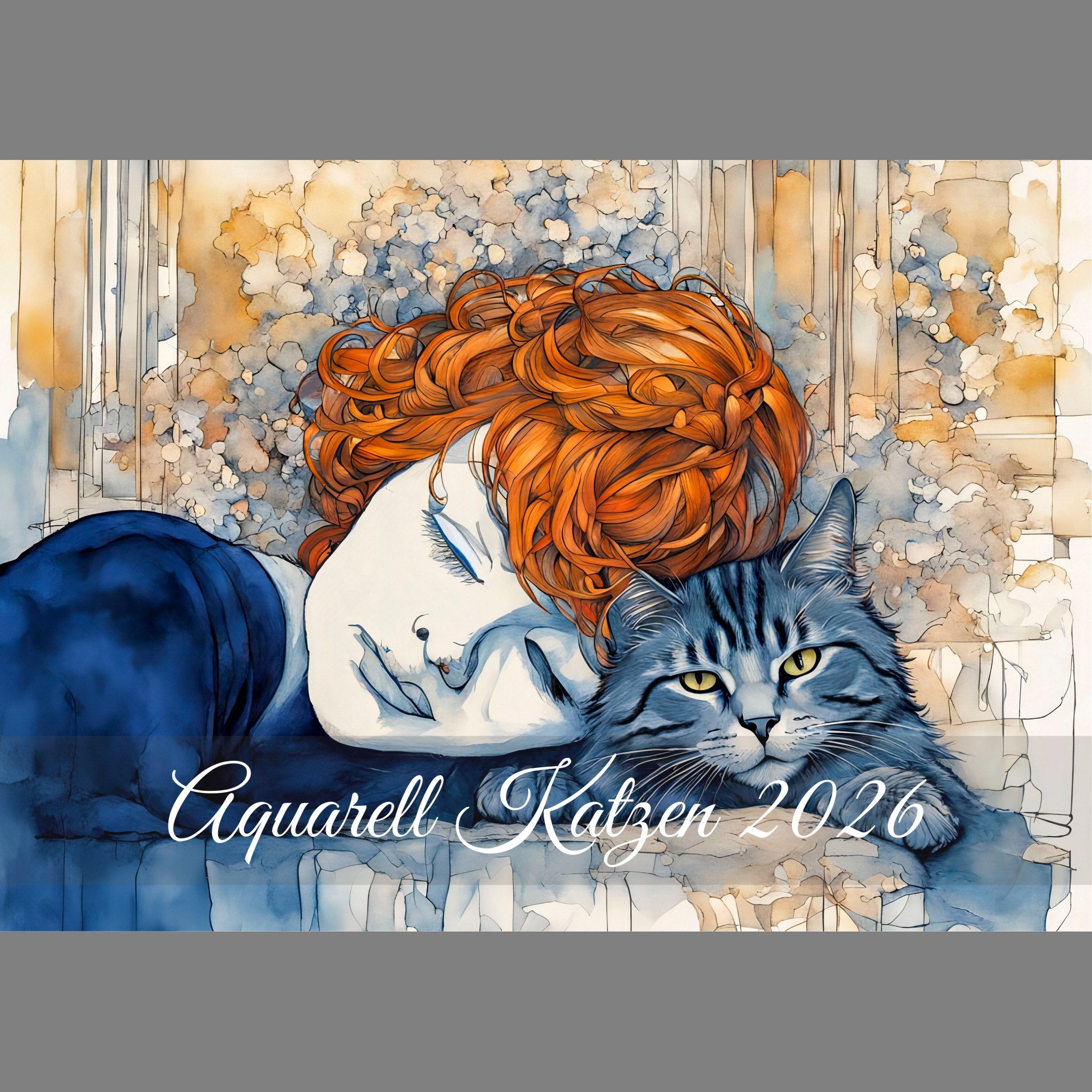 raxxa Wandkalender Aquarell Katzen 2026 - quer