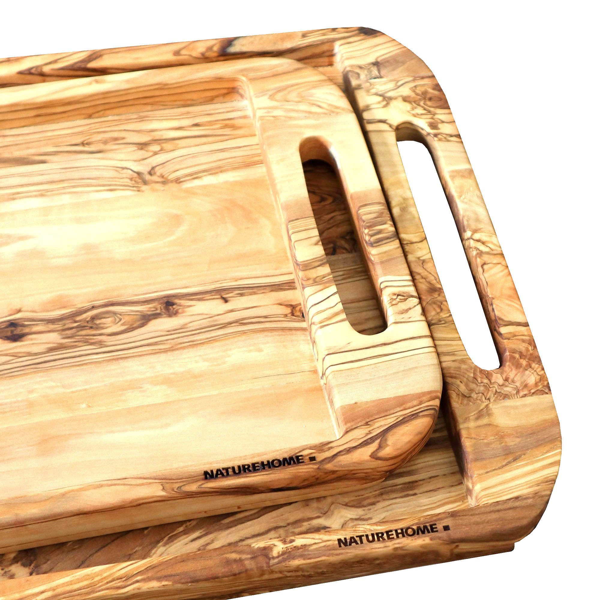 Olivenholz, (40x28cm 50x35 Tablett / Nachhaltig cm), Massivholz, Holztablett Griff NATUREHOME mit Handarbeit, NH-F,