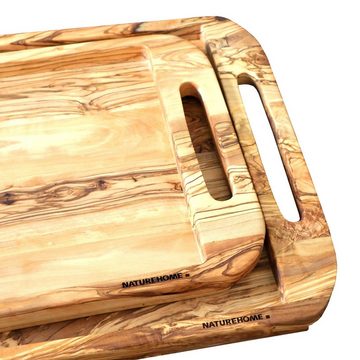 NATUREHOME Tablett Holztablett mit Griff NH-F, Olivenholz, (40x28cm / 50x35 cm), Massivholz, Handarbeit, Nachhaltig