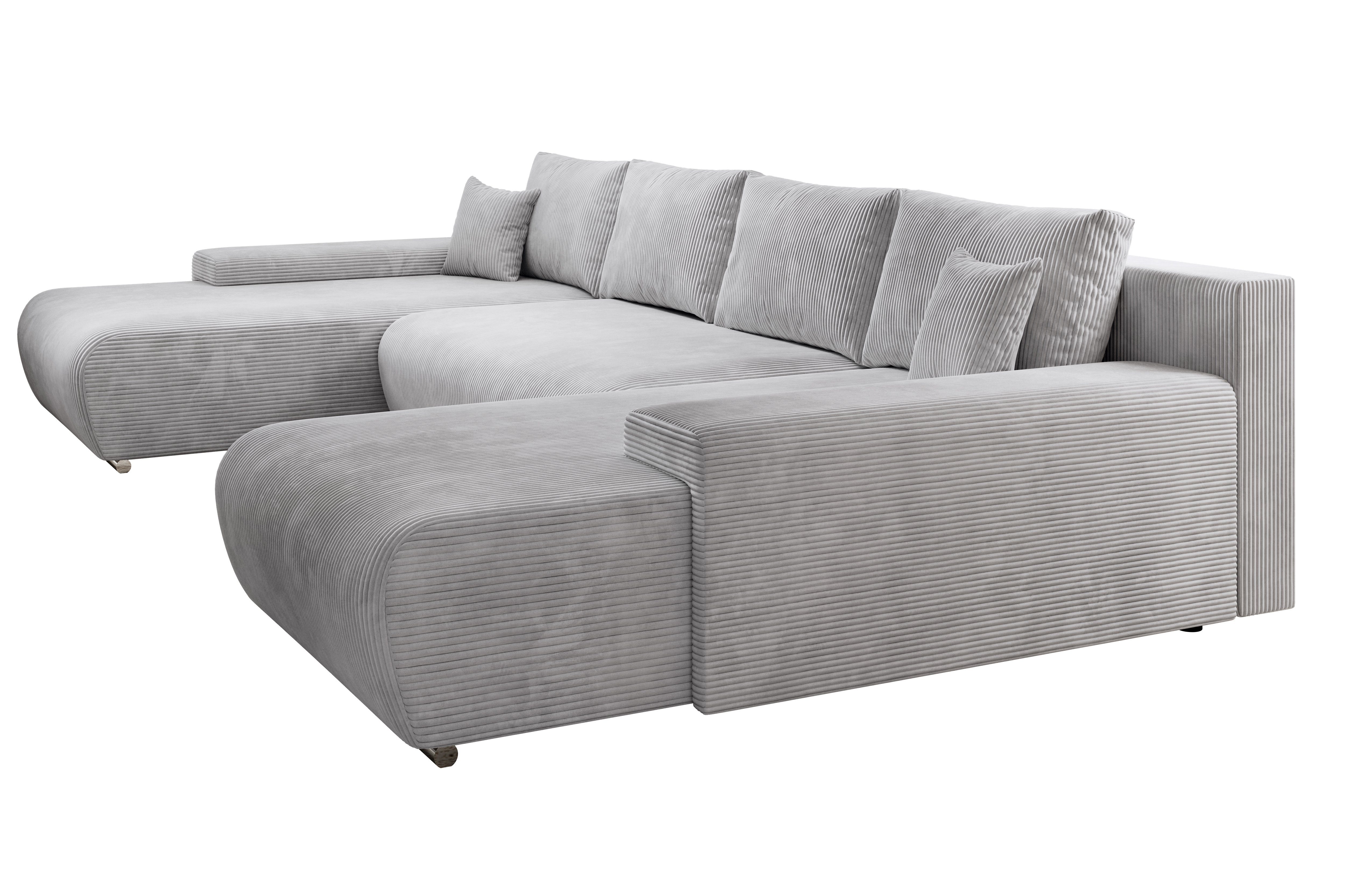 und U-Form, grau Schlaffunktion Ecksofa mit Credo Möbel Bettkasten, U-Form PROMETO Couch Ecksofa