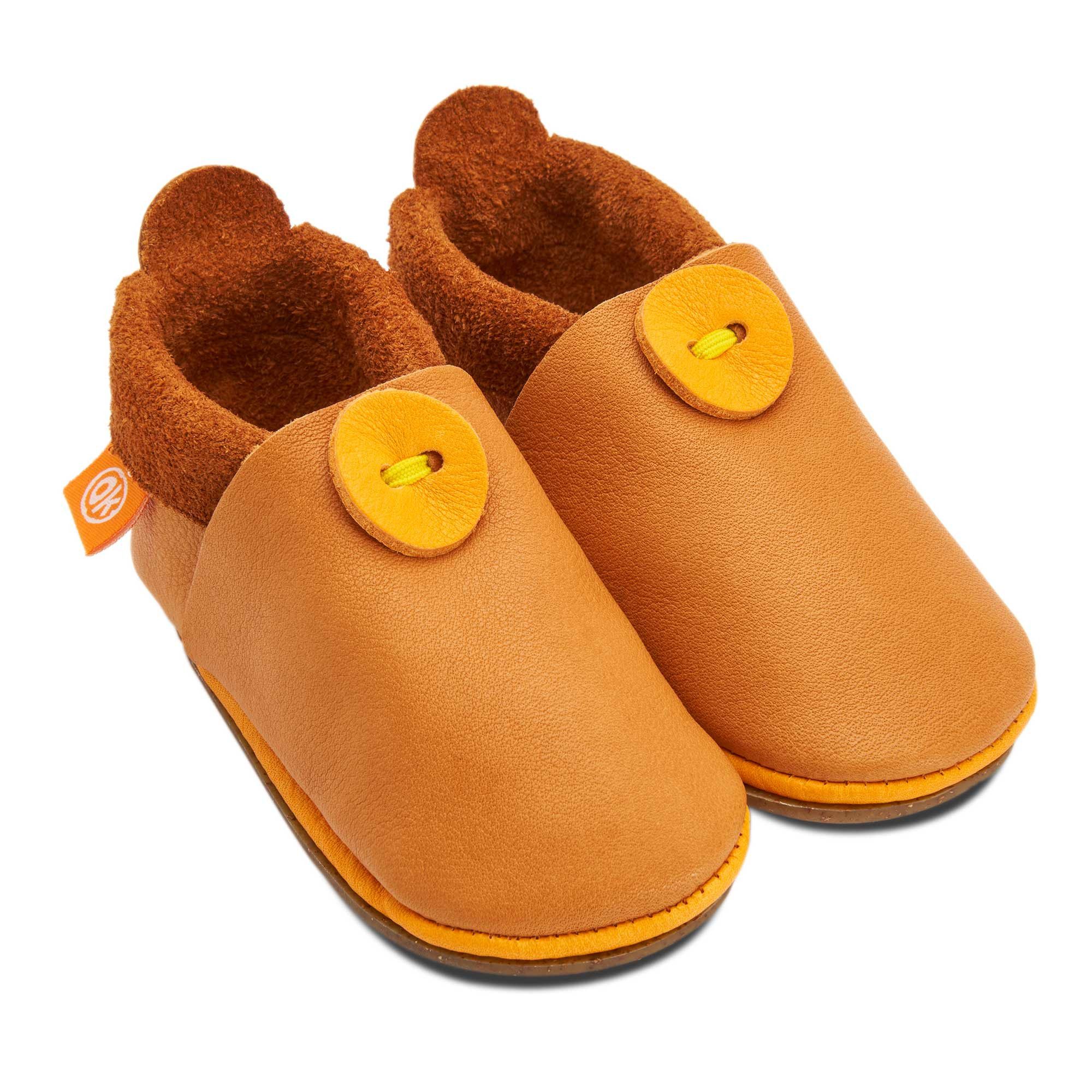 Orangenkinder® Klassik mit Sohle Kinder Hausschuh pflanzlich gegerbtes Leder, Made in Germany, Kindergartenschuh