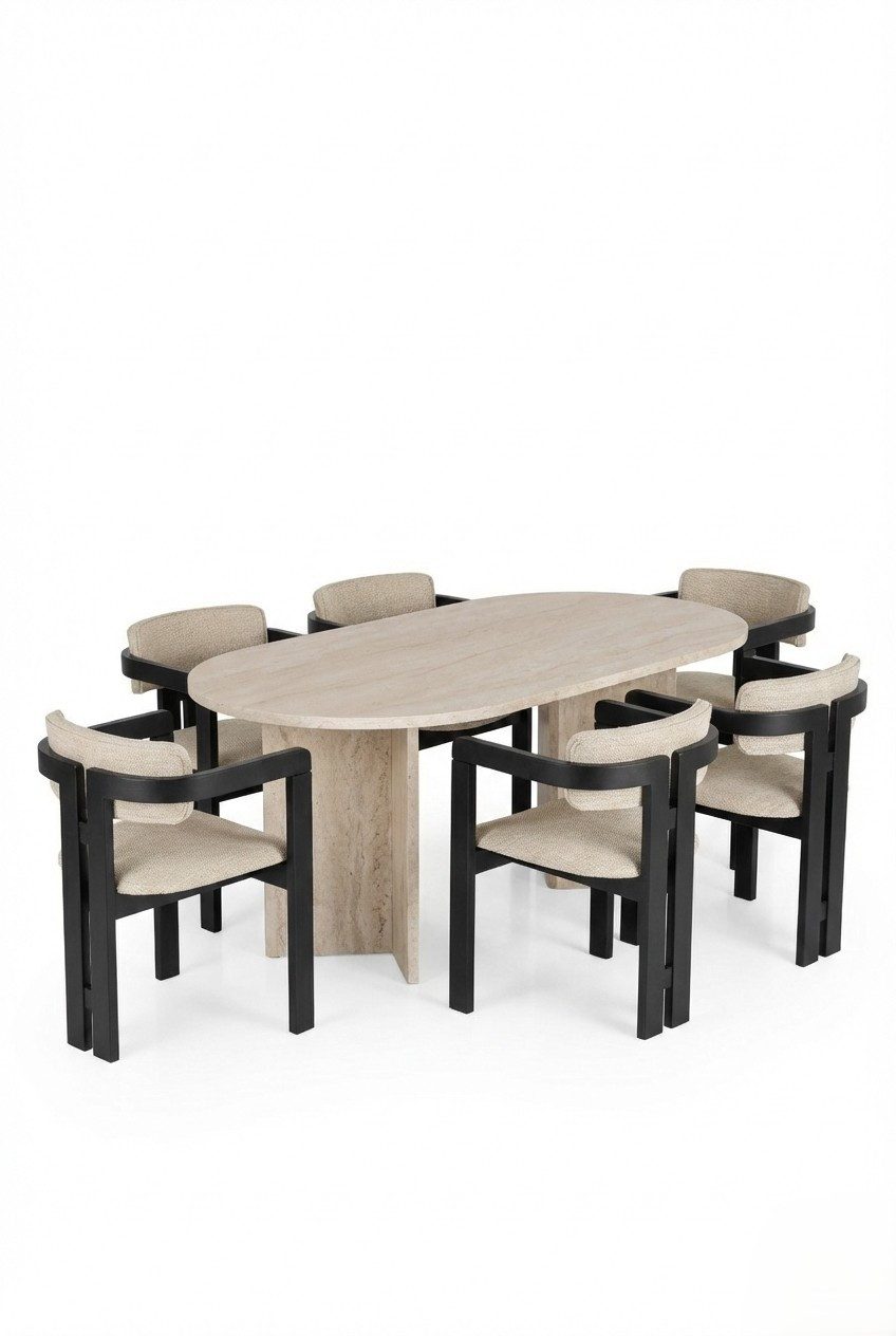 Skye Decor Essgruppe Sablin Boho, (Set, Esszimmer-Set (1 Tisch + 6 Stühle), 6-Sitzer, pflegeleichte Tischplatte