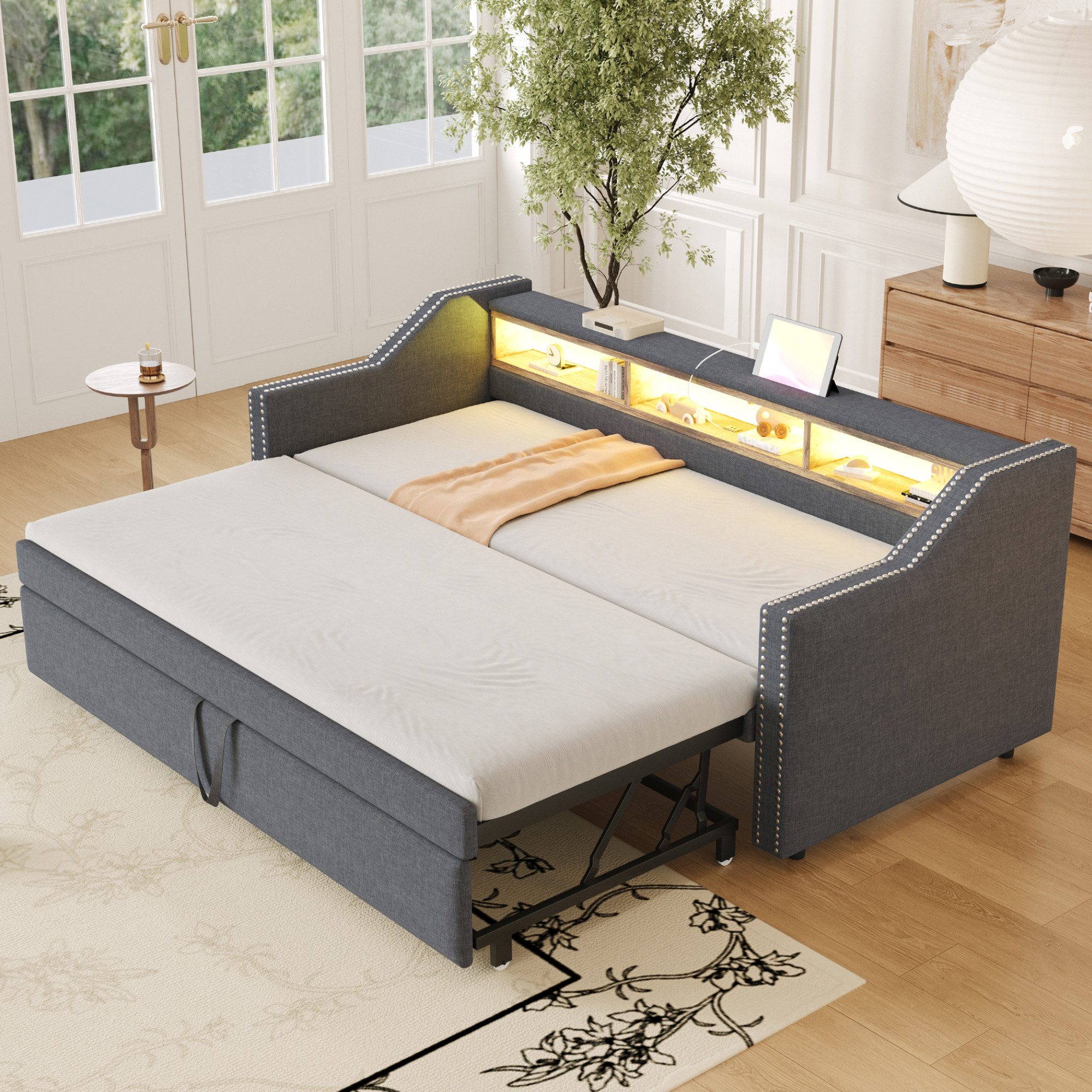 OKWISH Schlafsofa Polsterbett,mit USB-Anschluss, LED-Beleuchtung, Polsterbe günstig online kaufen