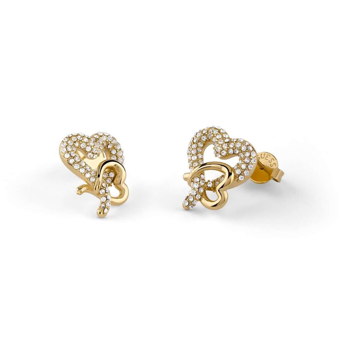 Guess Paar Ohrstecker JUBE06054JWYGT/U, für Damen Pavé Herz Goldfarben