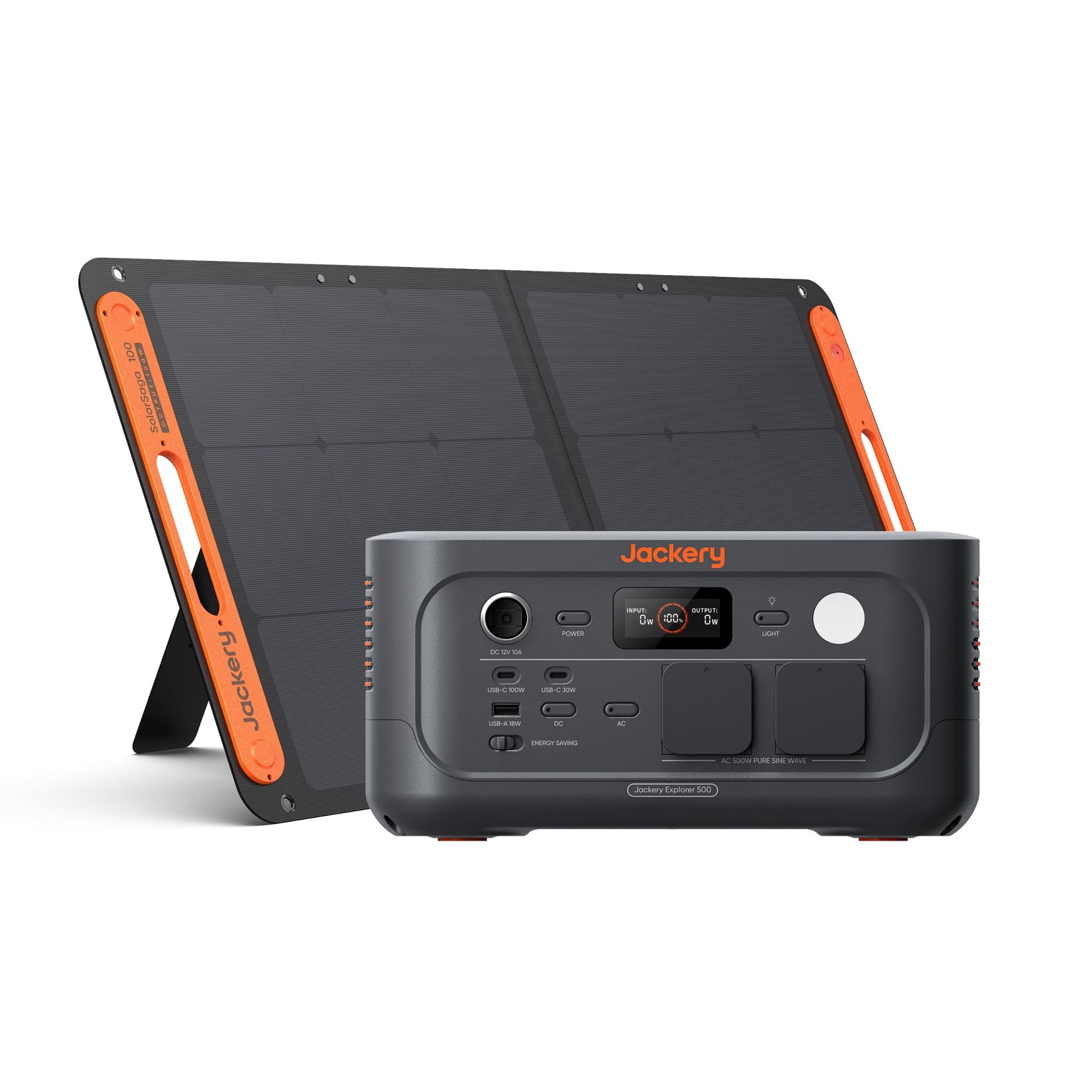 Jackery Stromerzeuger 500 v2 mit 100W Solarpanel, Solargenerator 512Wh tragbare Powerstation, 1 in kW, 500 W(Max 1000W) LiFePO4 Akku für Camping & Notfall, Schnellladung