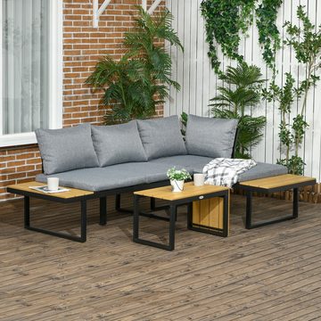 Outsunny Sitzgruppe mit Sitzkissen, Gartenlounge-Set mit Ecksofa, (Gartenmöbel, 3-tlg., Balkonmöbel), Gartenlounge-Set