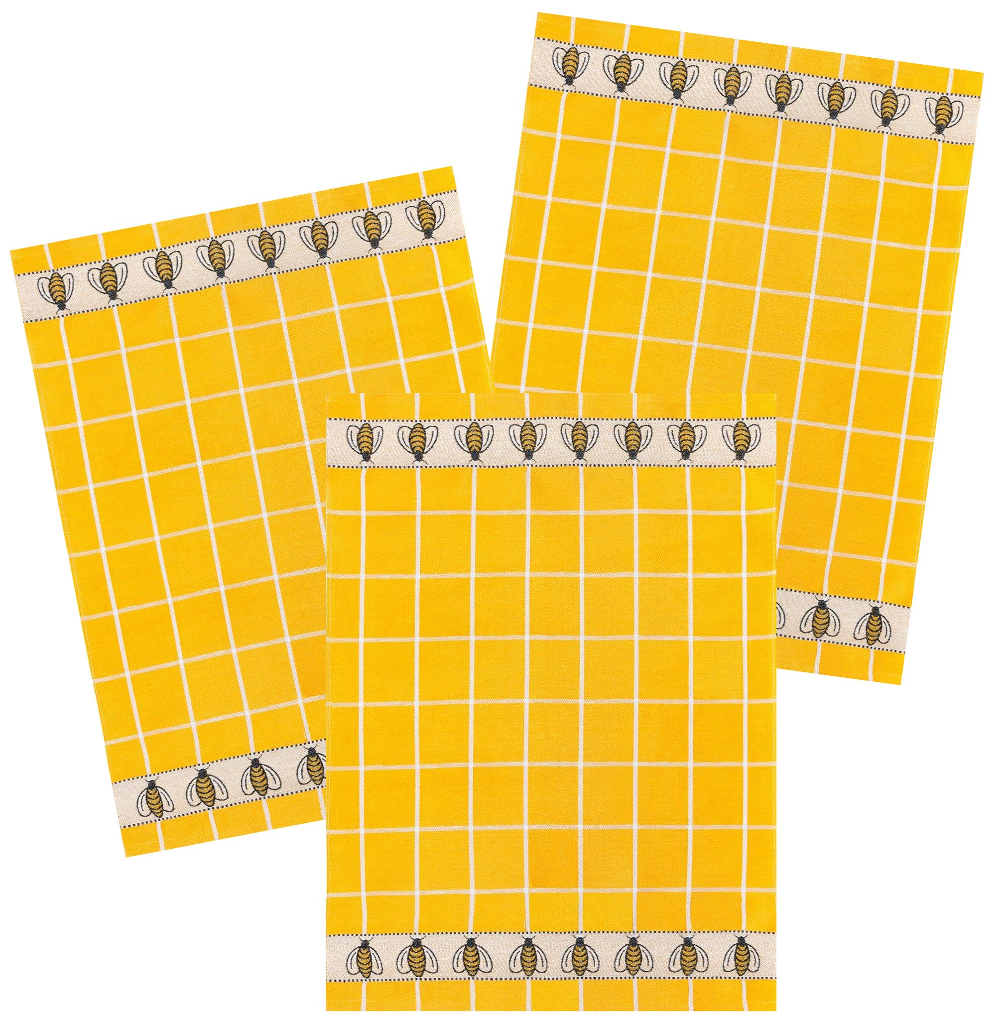 Kracht Geschirrtuch Bienen, (3-tlg., 3-teilig), 3er Pack Geschirrtücher (3 Stück), ca. 50 x 70 cm, Halbleinen Jacquard