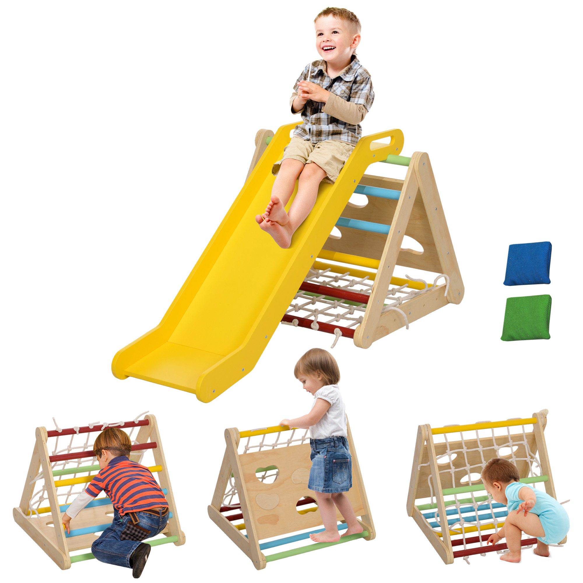 AIYAPLAY Klettergerüst 4 in 1 Set mit Rutsche, aus Holz, (Kletterspielzeug, 2-St., Kletterdreieck zum Rutschen und Klettern), für Kinder 1,5-4 Jahre, Indoor, Mehrfarbig