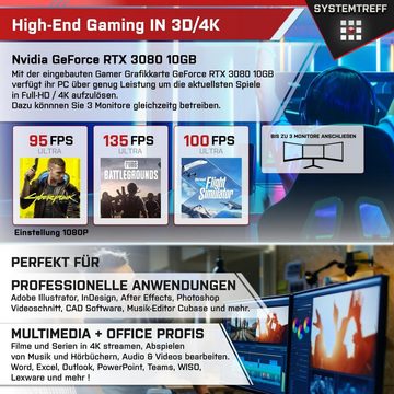 SYSTEMTREFF Gaming-PC (AMD Ryzen 7 5800X3D, GeForce RTX 3080, 32 GB RAM, 1000 GB SSD, Luftkühlung, Windows 11, WLAN)