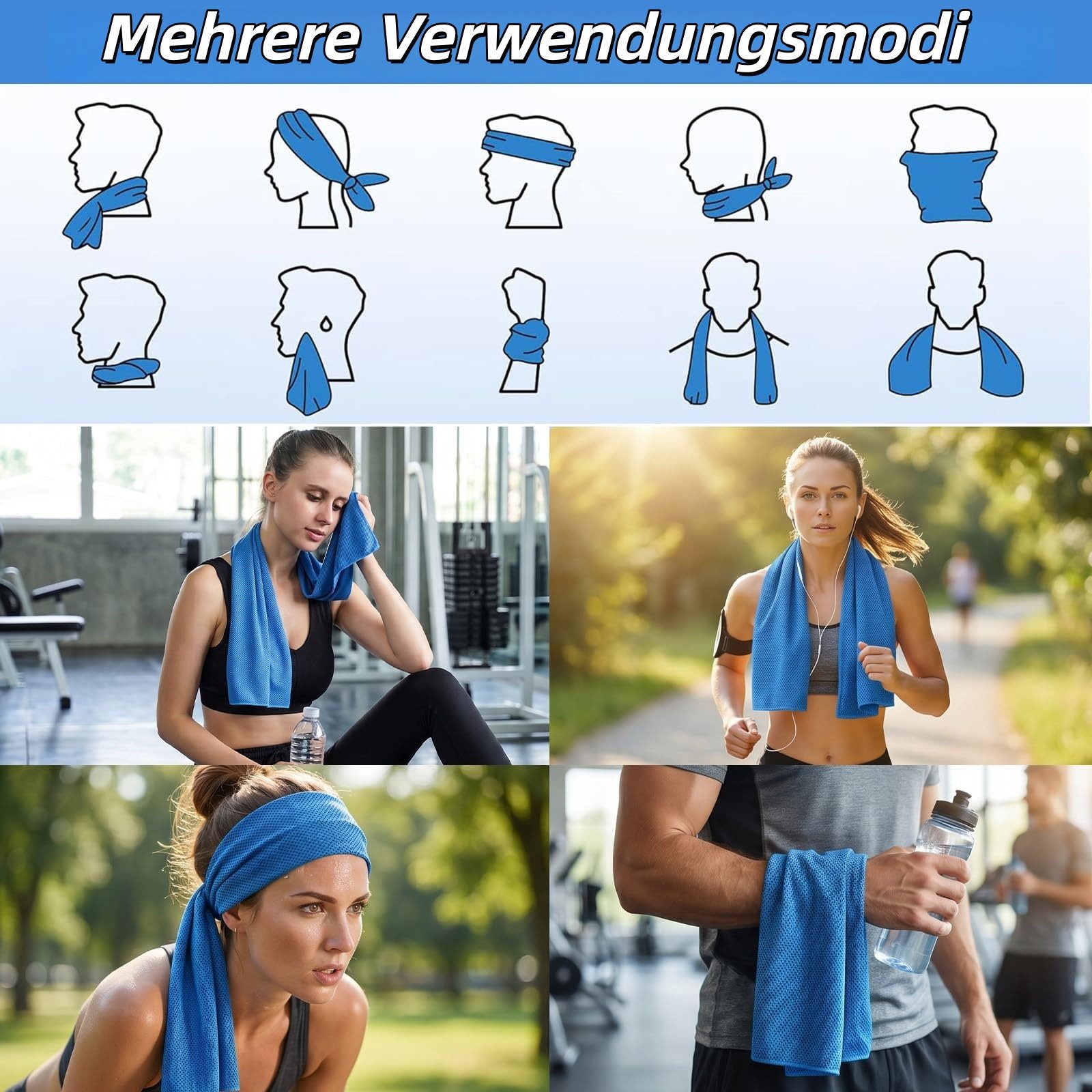 nsihing Sporthandtuch Kühltuch Kühlhandtuch, Sofortige Relief Eiskalt Kühlen Handtuch, (Atmungsaktives Mesh Schweißsaugfähig Cooling Towel Für Sport Fitness Gym – Bild 5 von 5