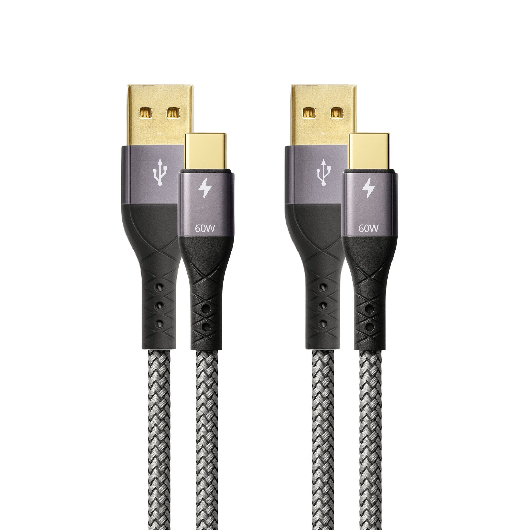 ProfiPatch ProfiPatch USB A / USB C Kabelset 60W 3A 2x1m grau Goldkontakt Textil USB-Kabel