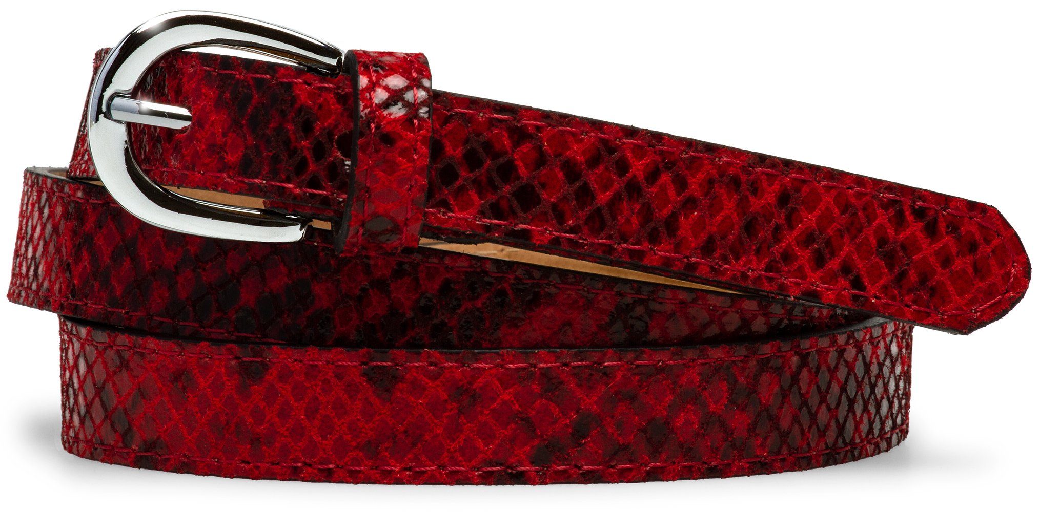 Caspar Taillengürtel GU320 eleganter schmaler Damen Ledergürtel mit Schlangenhaut Print rot