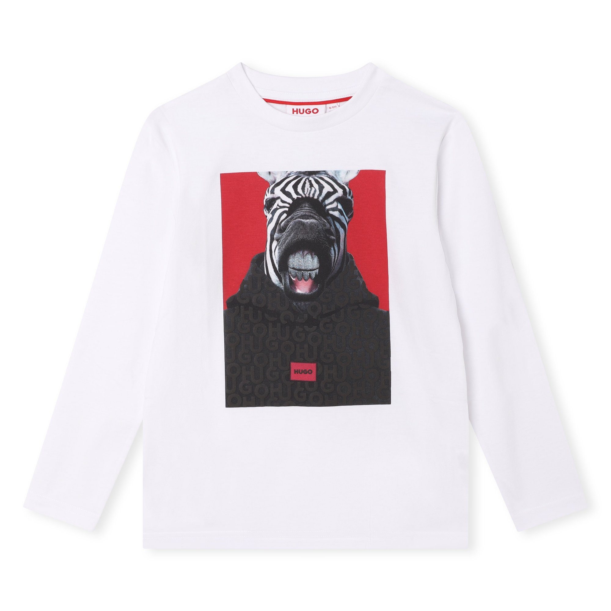 Langarmshirt HUGO Kids Langarmshirt weiß mit Zebramotiv