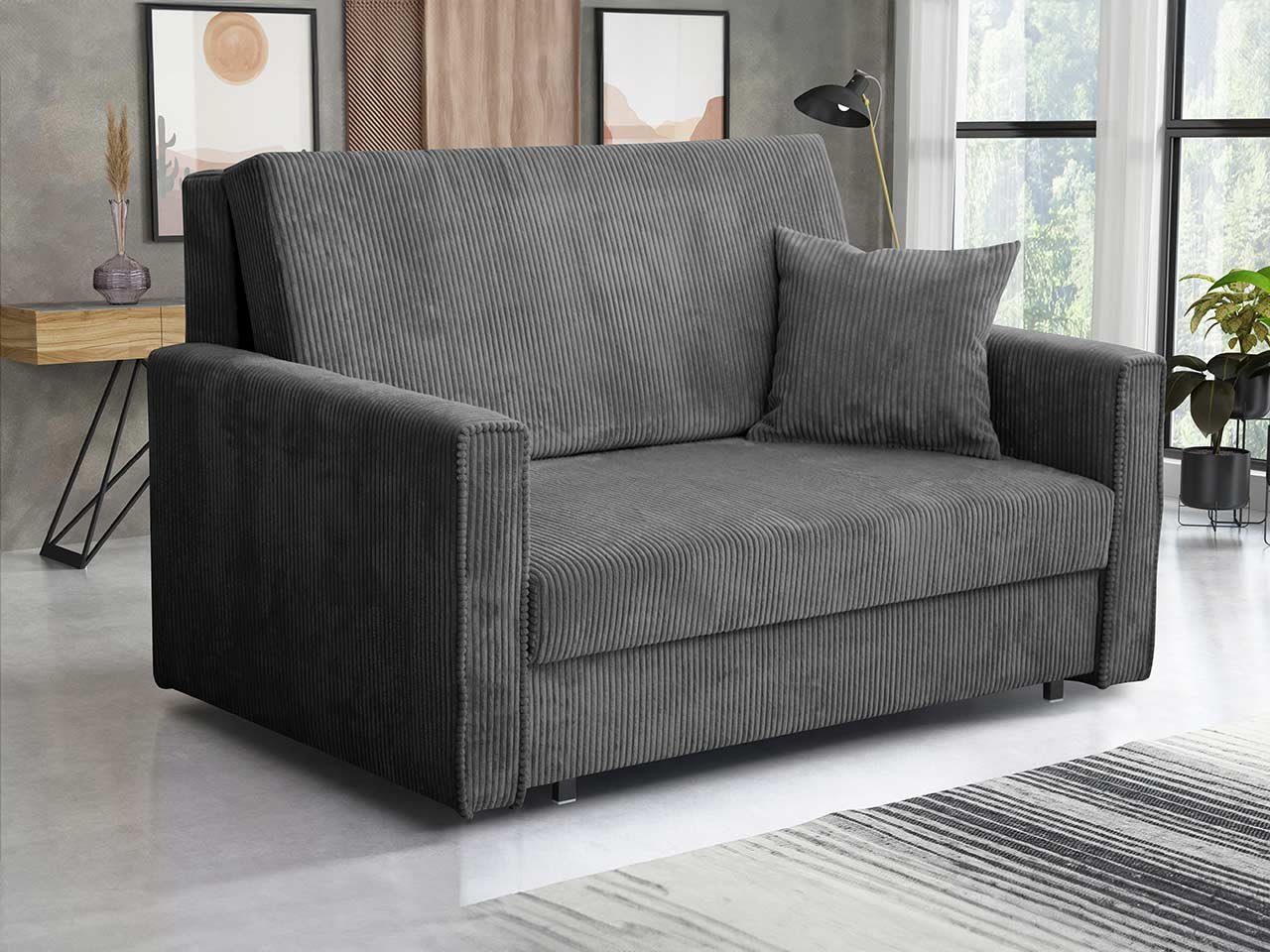 MIRJAN24 Schlafsofa Viva Bis Premium II, mit Bettkasten und Schlaffunktion, inkl. Kissen, Schwarz Metallfüße, Wellenfeder, 2 Sitzer Poso 22