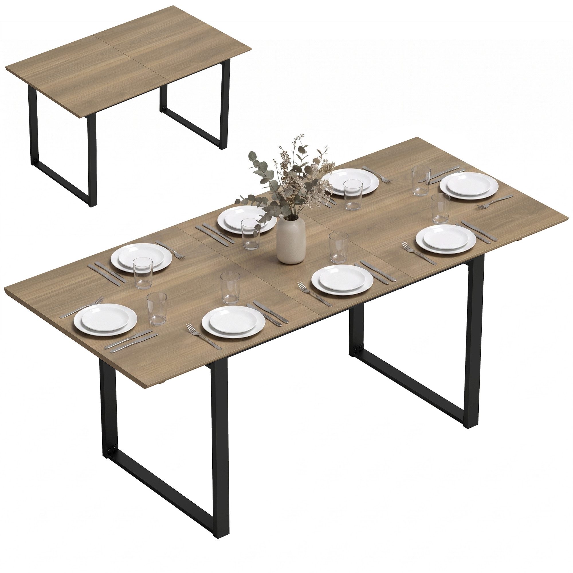 HOMCOM Esstisch ausziehbar Industrial Tisch mit Tischbeine aus Stahl für 6-8 Personen (Esszimmertisch, 1-St., Küchentisch), für Esszimmer, Küche, Braun – Bild 2 von 5