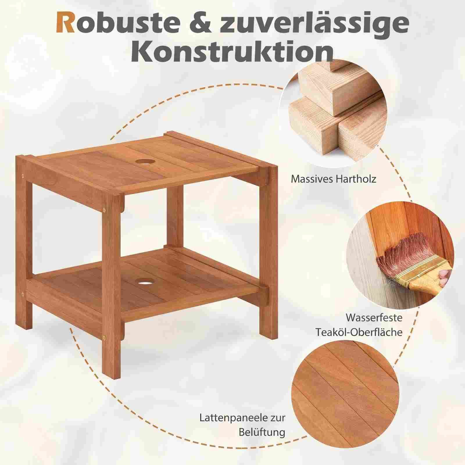 COSTWAY Gartentisch, Beistelltisch Holz wetterfest, Kleiner Balkontisch