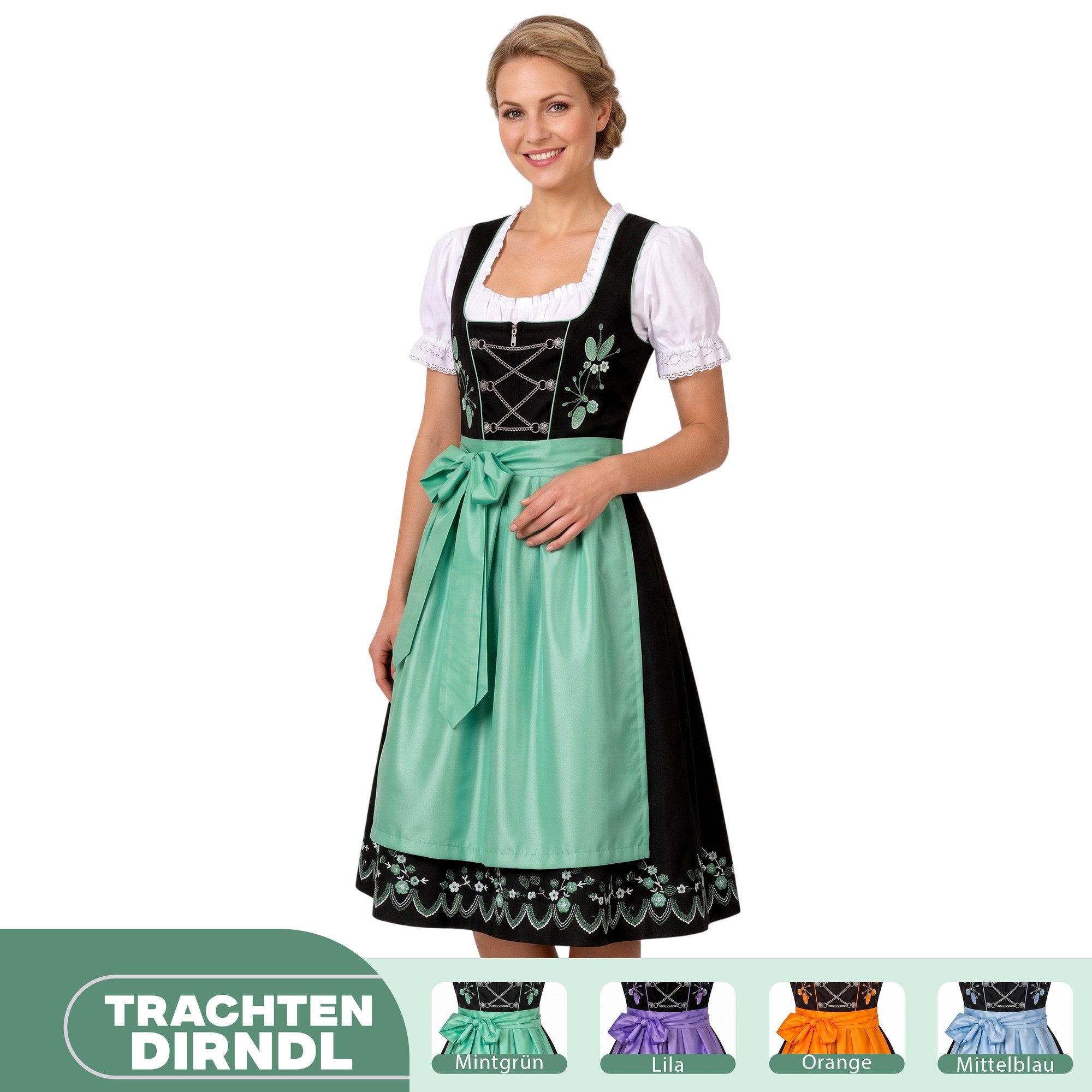 German Wear Dirndl GW1315 3-teiliges Midi Dirndl Dirndel Trachtenkleid – Bild 4 von 5