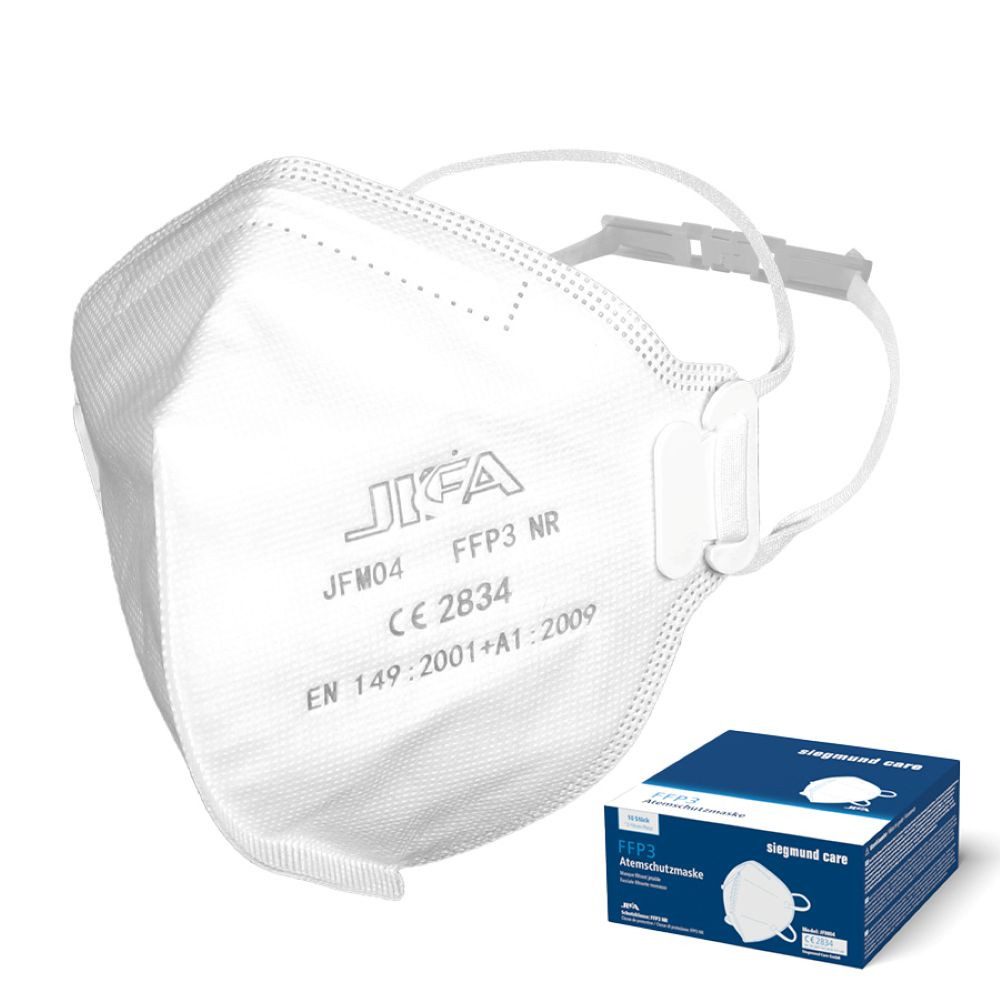 siegmund care Filtrierende Halbmasken FFP3 10x FFP3 Atemschutzmaske, 10-St., MHD: 31.01.2028, Effektive Filterleistung von mindestens 99%