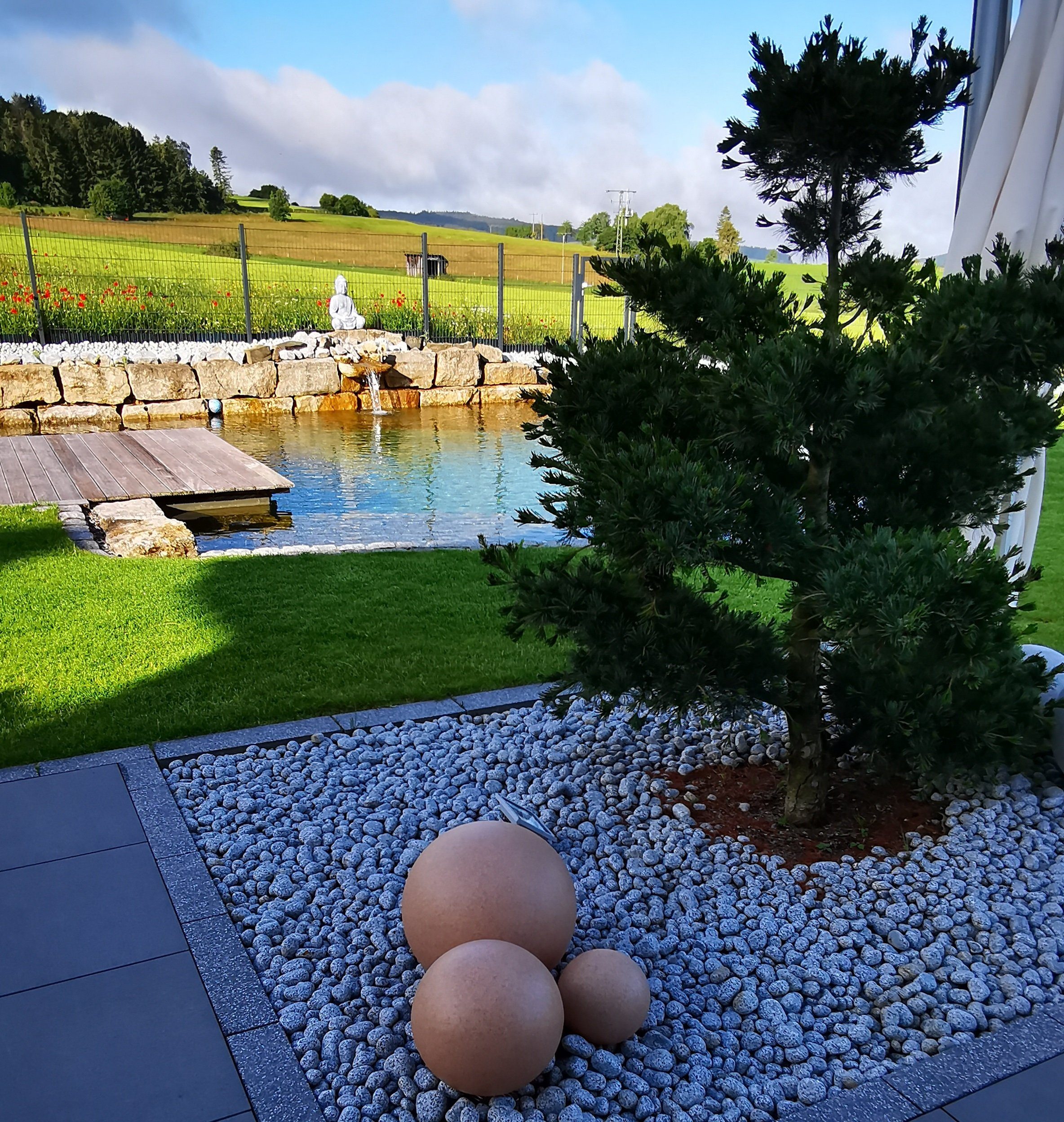 TRANGO LED Gartenleuchte, 3er Set 23400SB IP65 Gartenkugel in Sandstein-Optik, Kugelleuchte mit 20/30/40cm Durchmesser inkl. je 1x 5 Watt E27 LED Leuchtmittel 3000K warmweiß & je ca. 5 Meter IP44 Kabel, Gartenleuchte, Leuchtkugel, Gartenlampe