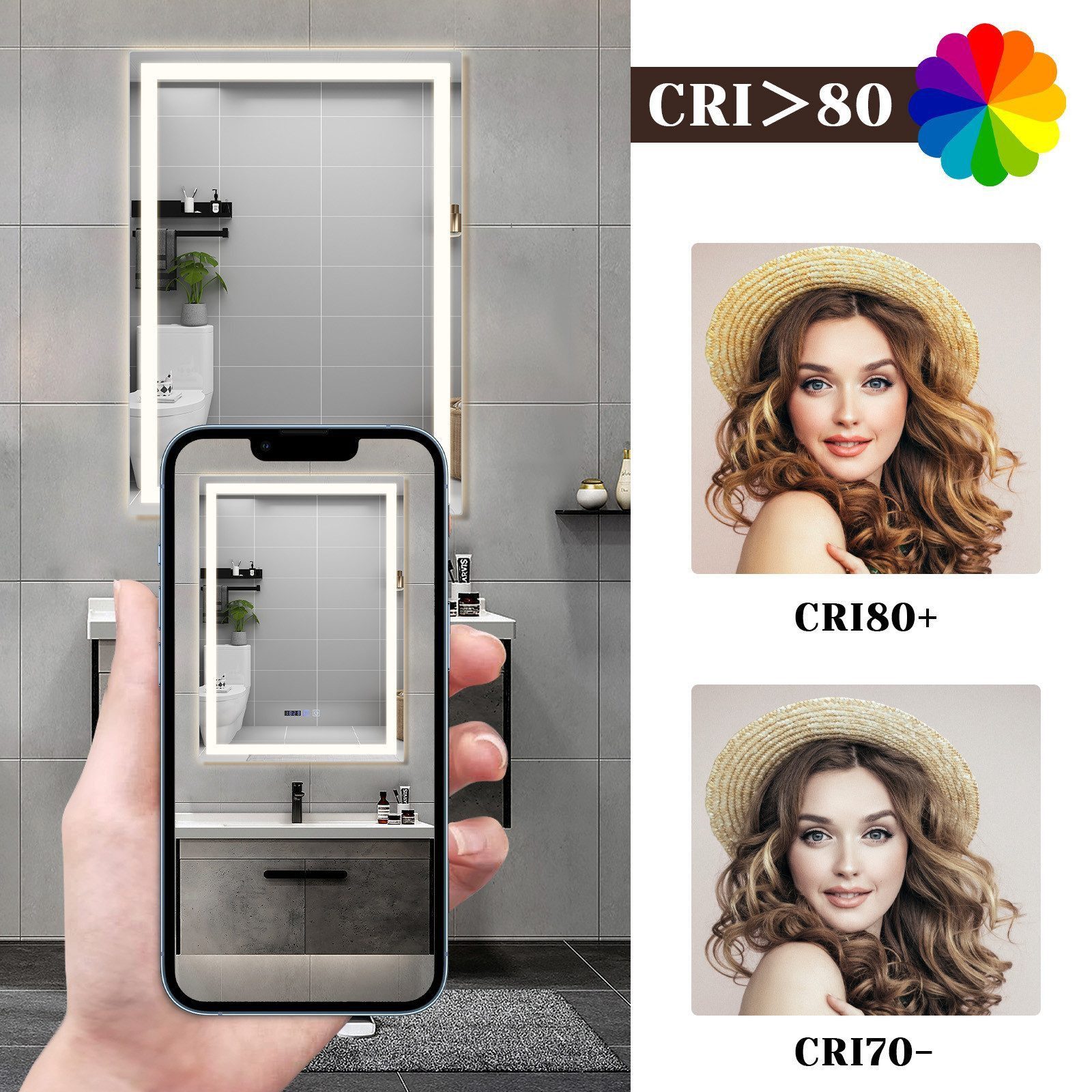 Nettlife Badspiegel Rund Touch Schalter und Entfogger Wandspiegel Beleuchtet 50/60/70/80cm, Entfogger Funktion Dimmbar Memories Funktion Ideal für Badezimmer – Bild 4 von 5